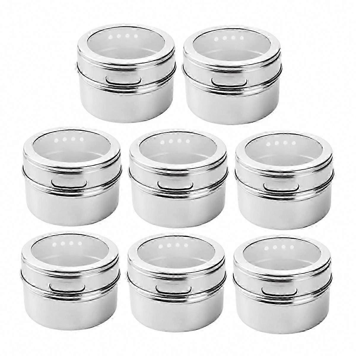Magnetic Spice Tins 8Pcs, Stainless Steel Spice Jars with Lids, Rust-Free & Easy Clean Magnetic Spice Containers for Kitchen