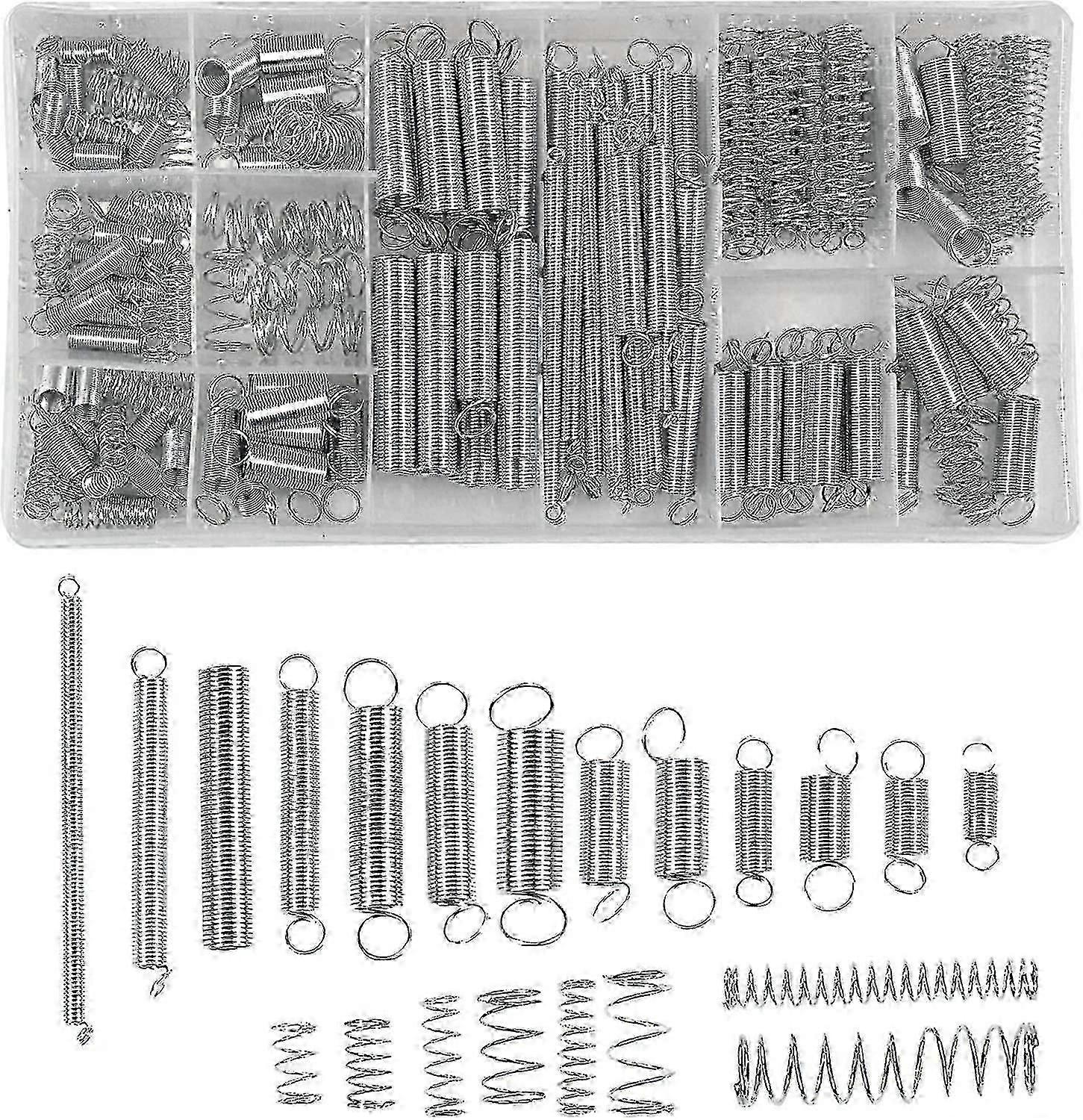 200-Piece Compression & Extension Spring Assortment Kit, 20 Sizes Galvanized Steel Springs with Storage Box