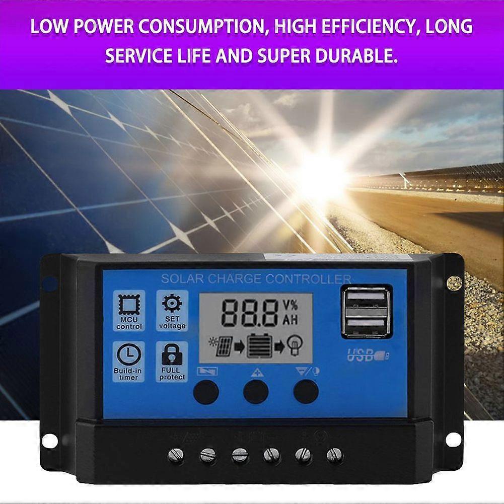 100A Solar Panel Controller Solar Recharger Controller LCD Display Screen Street Lamp System Recharge Controller PWM Recharge Management Dual USB Outp