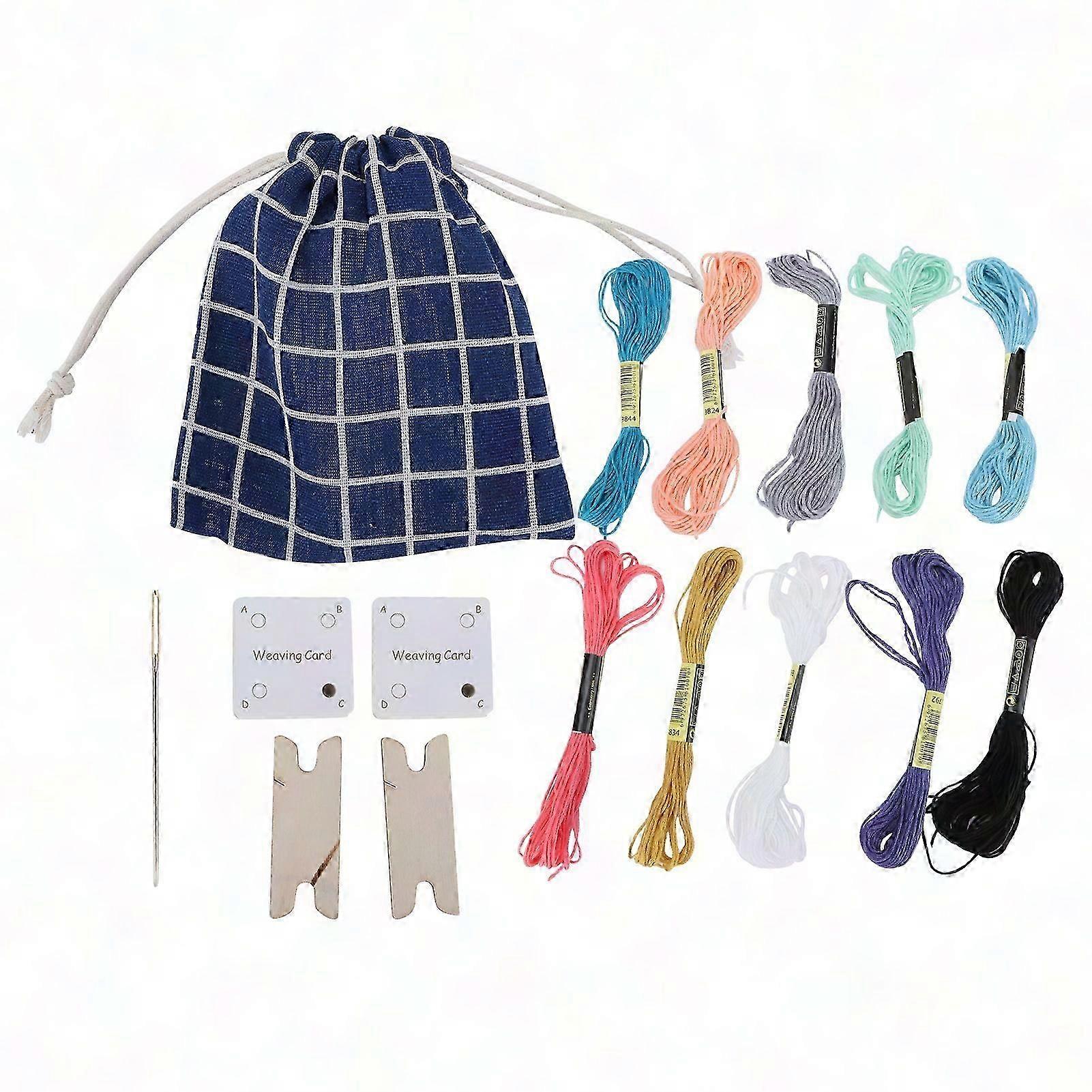 Weaving Loom Kit with Shuttle, Embroidery Thread, Cards for DIY Craft Handmade