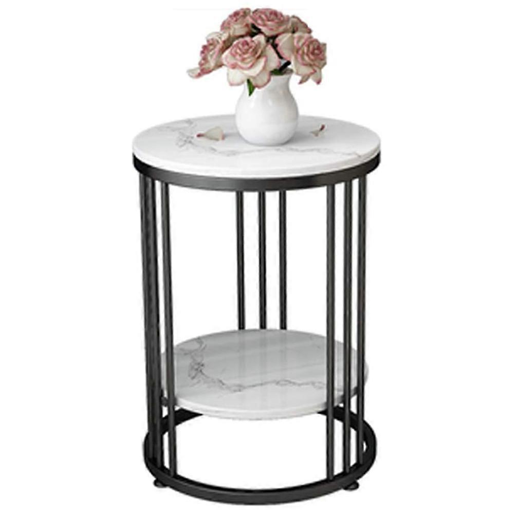 Round Marble Accent Table End 2 Tiers Storage Black Side Tables