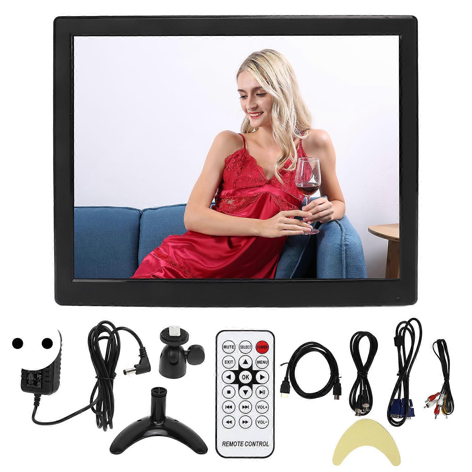 12.1in TFT LED Monitor VGA HD Multimedia AV BNC USB DC Input Port Portable HD Color Screen Display with Speaker Remote Control 100‑240V