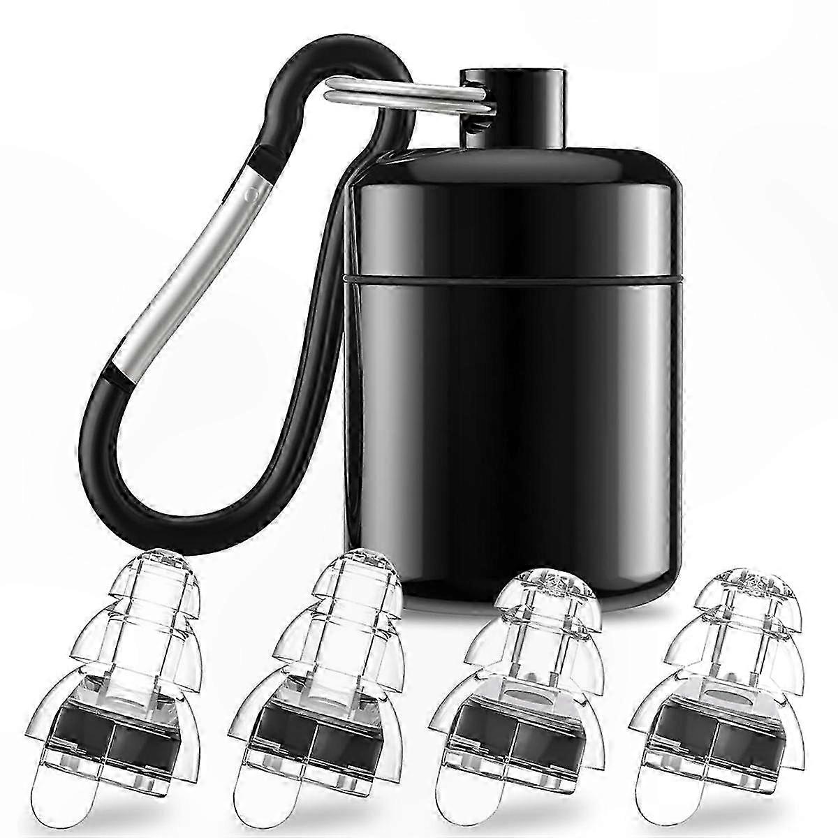 Professional Noise Reduction Earplugs with 24dB Filter for Concerts & Musicians, 2 Pairs Black