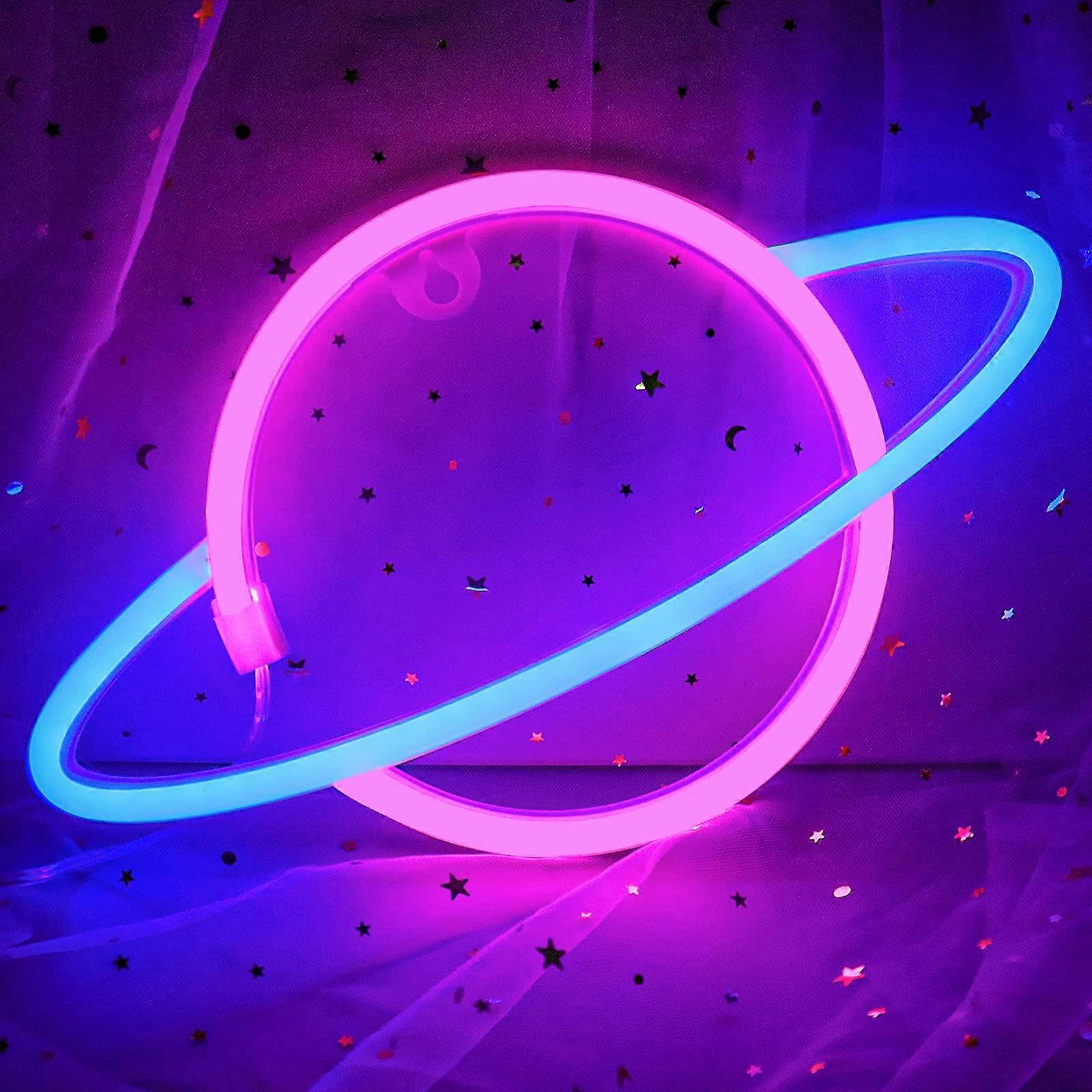 Planet Neon Signs LED Neon Light Sign Powered By Battery Or USB Indoor Neon Wall Art Blue And Pink