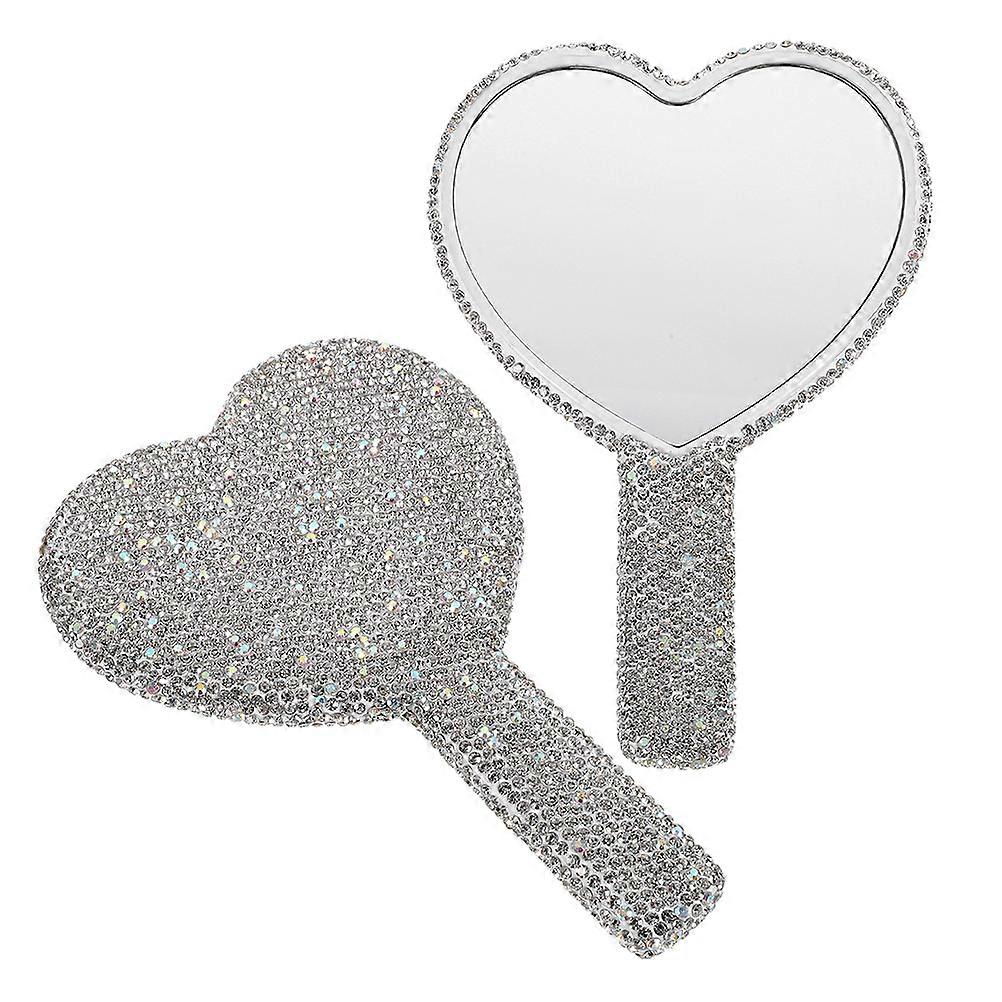 Handheld Heart Makeup Mirror with Handle for Home Use 2Pcs Portable Compact