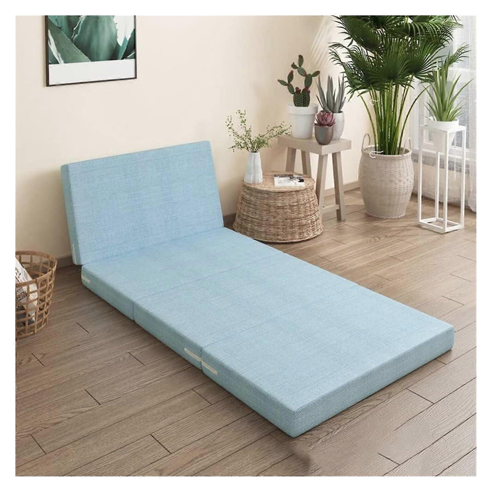 Light Blue Futon Mattress Thick Foam Folding Guest Bed Removable Cover 80x200x10 Cm Office Sleep