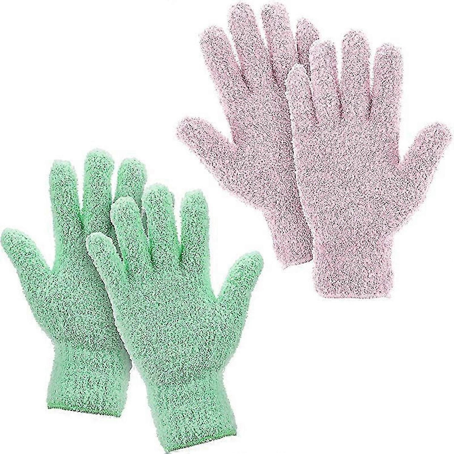 2 pares de luvas de pó de microfibra flexível e conveniente pó luvapink + verde