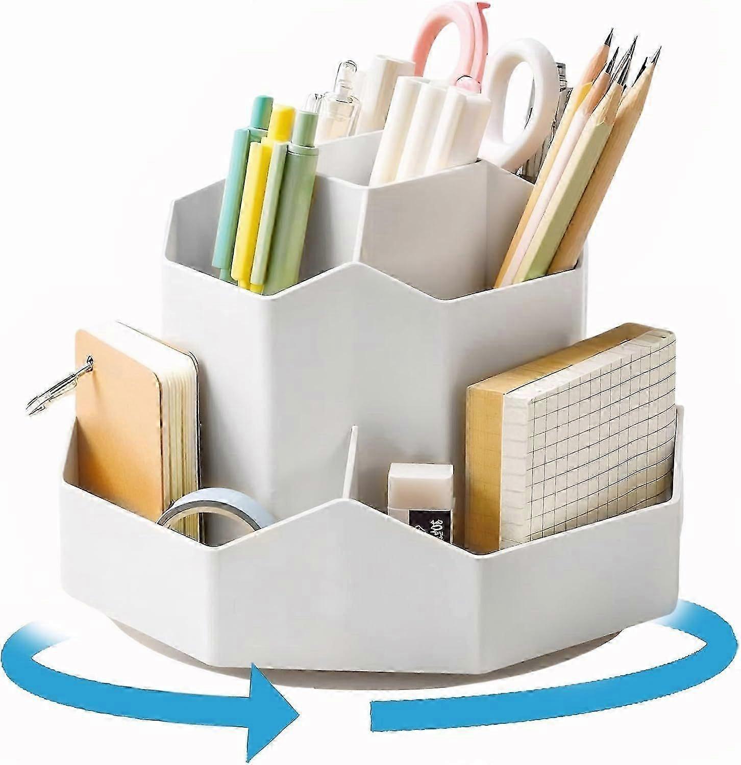 Desk organizer for pencils with 360 degree rotating compartments