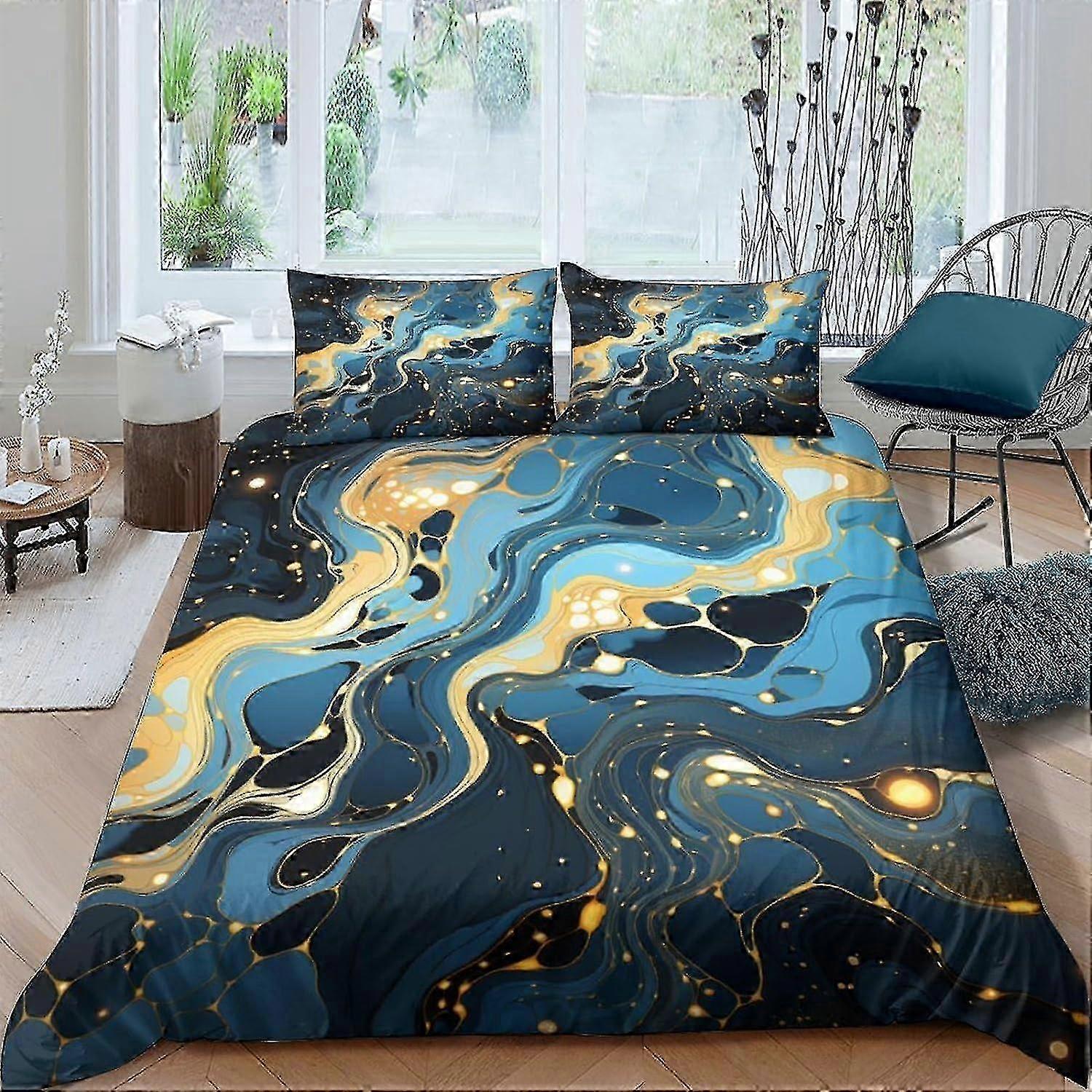 EKENOZ Ensemble de housse de couette à motif marbré Ensemble de 3 pièces Ensembles de literie anti-allergiques Housse de couette de festival en microfibre douce avec taies d’oreiller Beddi