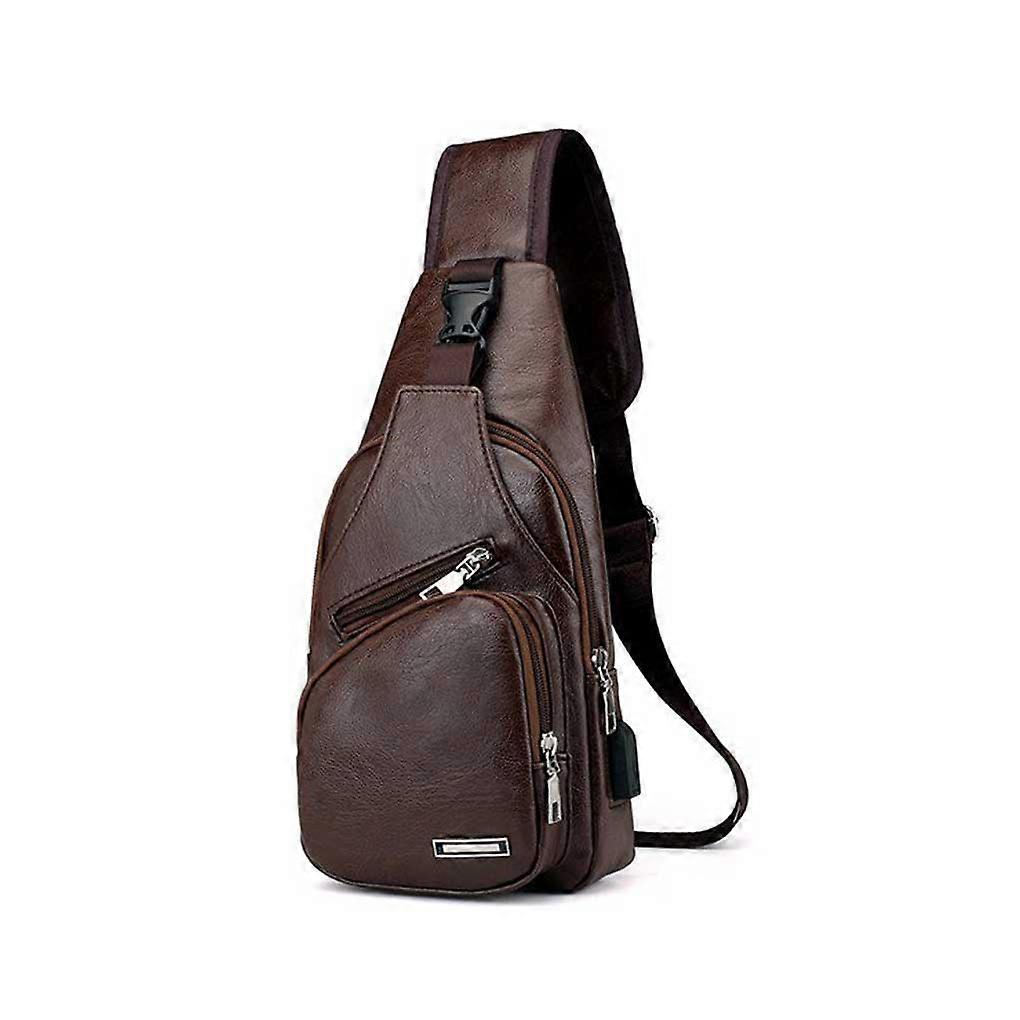 Man Single Shoulder Bag Replacement Polished Solid Color USB Bags Dark