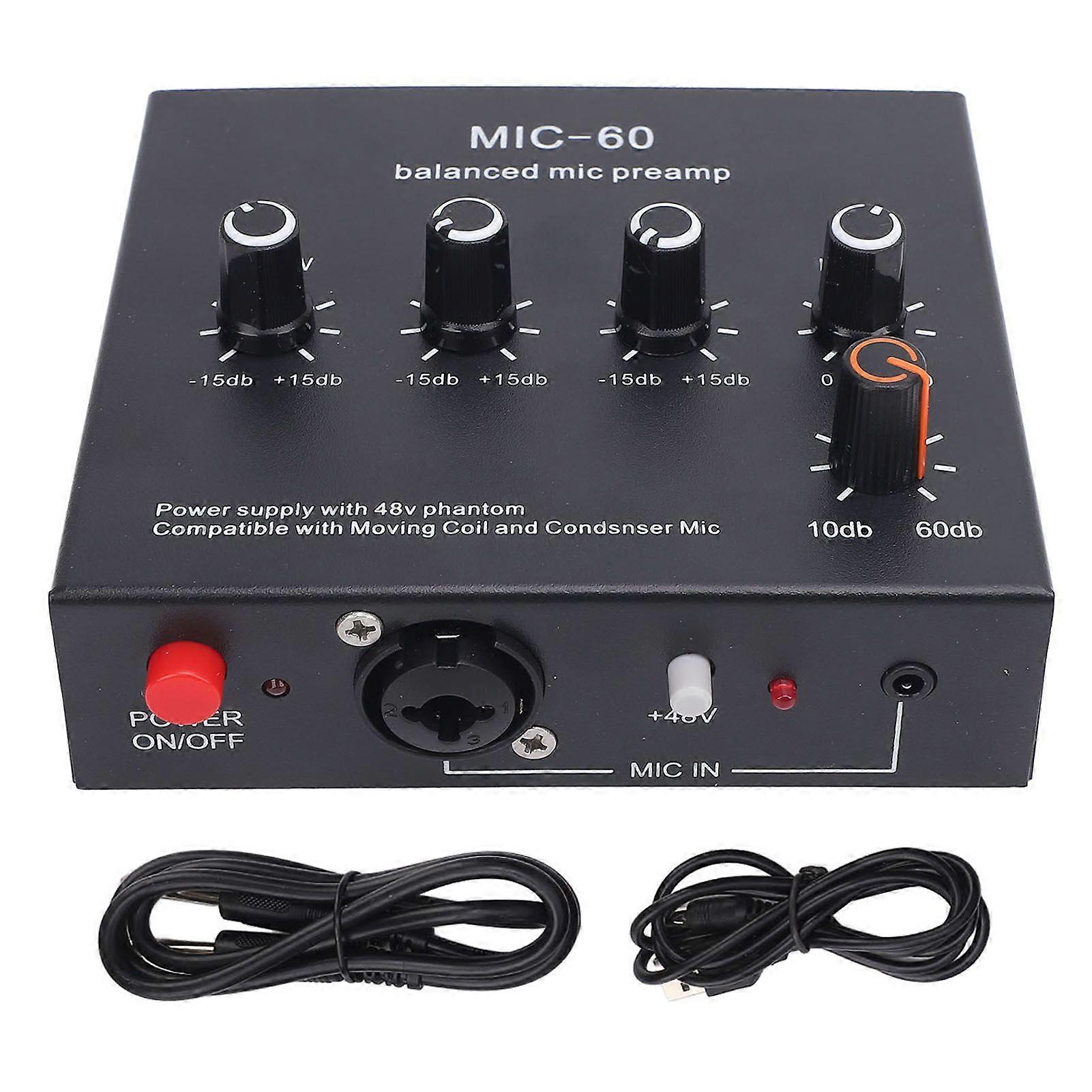 Microphone Preamp Enhance Sound Quality 48V Power XLR Output Dynamic and Condenser Mic Booster for Recording Studio Live Streaming