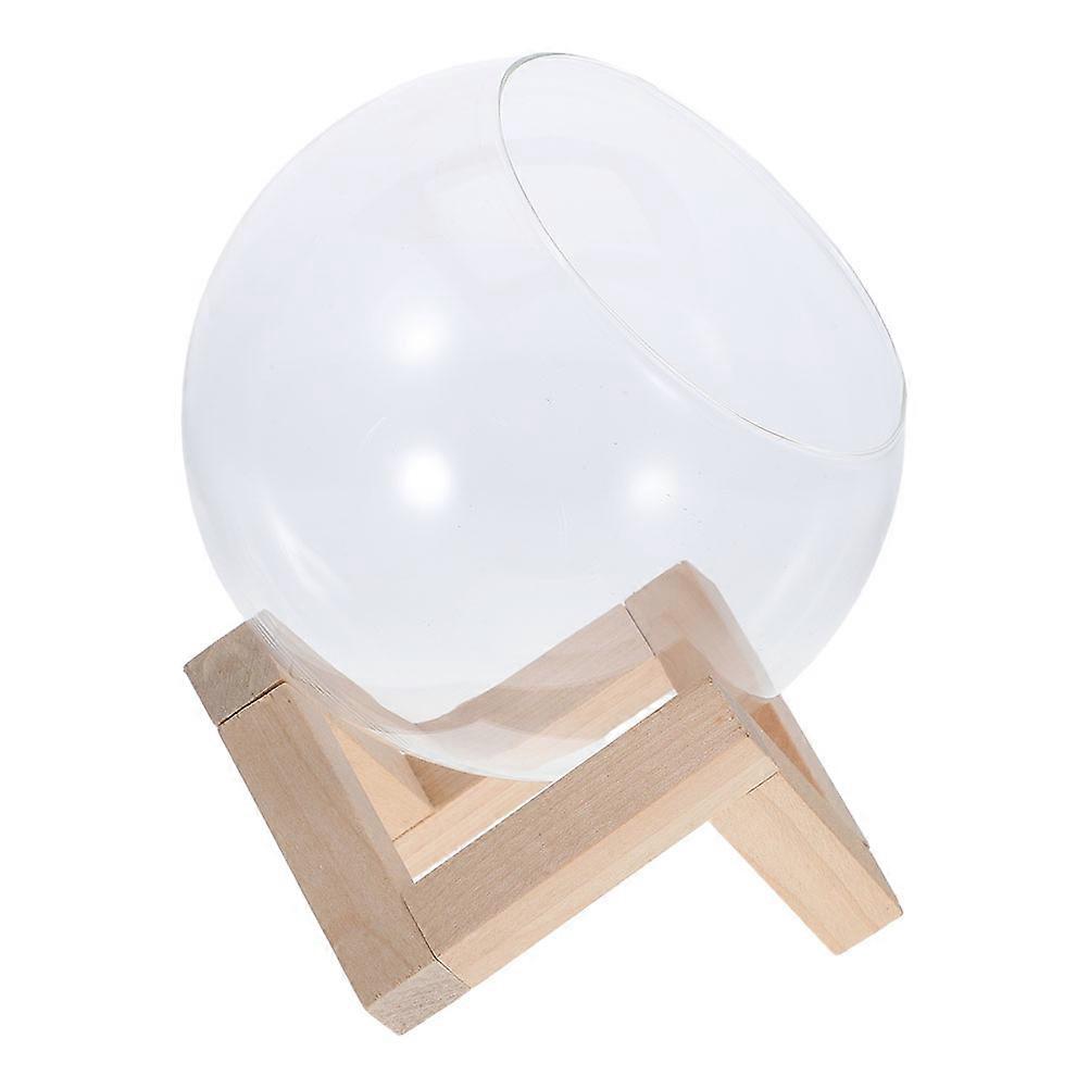 Glass Hydroponic Frame Flowerpot with Wooden Stand for Desktop Decor 4Pcs