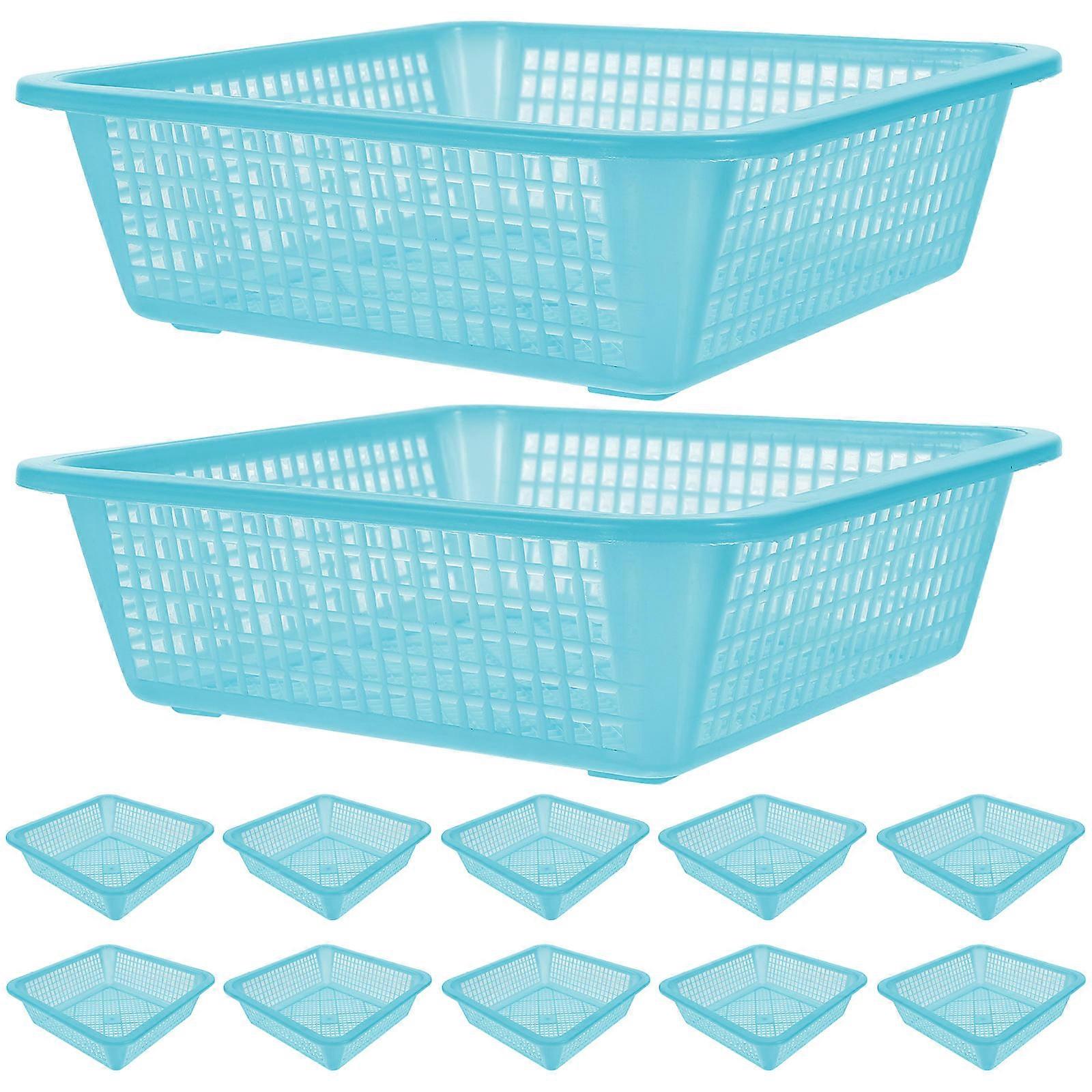 Storage Baskets Bin Square Plastic Perforated Design Drawer Organizer 13.5x13.5x4.5cm Random Color 12Pcs