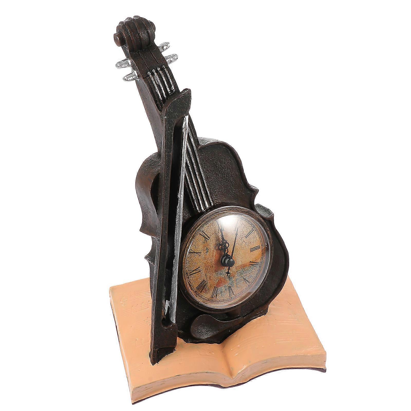 European Style Violin Shape Clock Decoration For Home Office Desktop 26X15.5X10CM Time Display 2Pcs