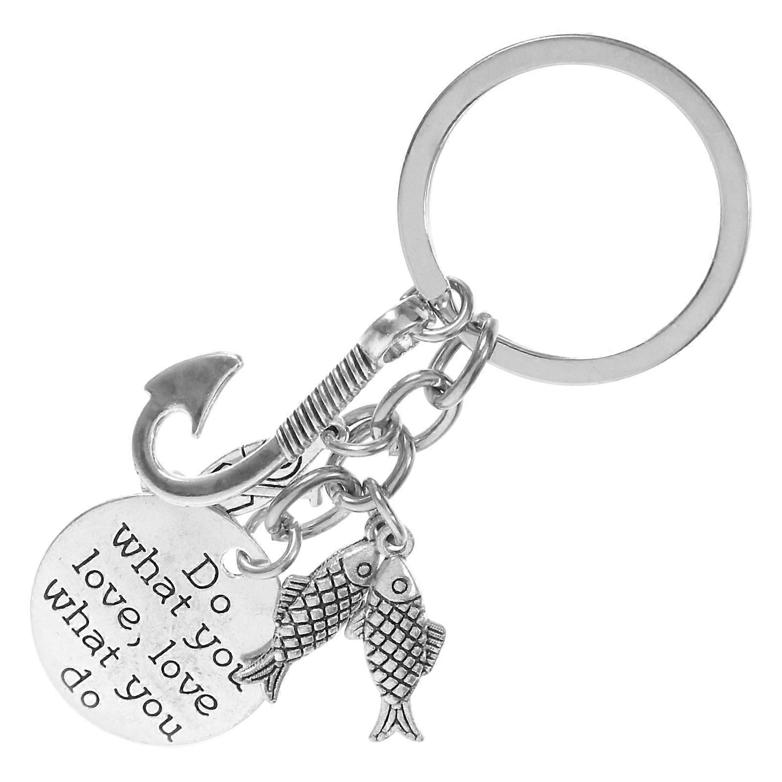 Fishing Hook Keychain for Key Use 2Pcs Creative Zinc Alloy Silver Metal