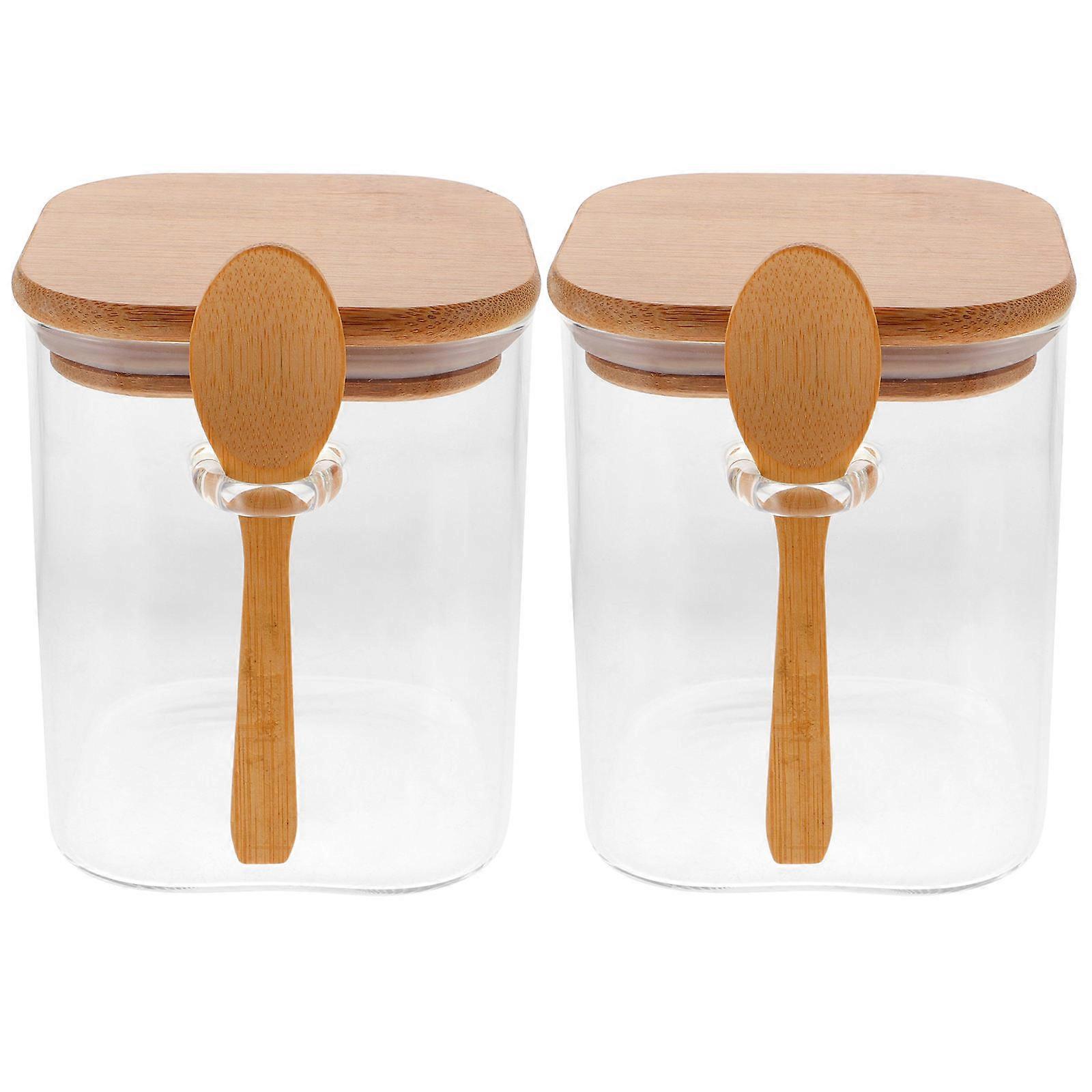 Grain Storage Jar Transparent Storage Jar Cafes Sealed Storage Wood Material 13x10x10cm 1 Set