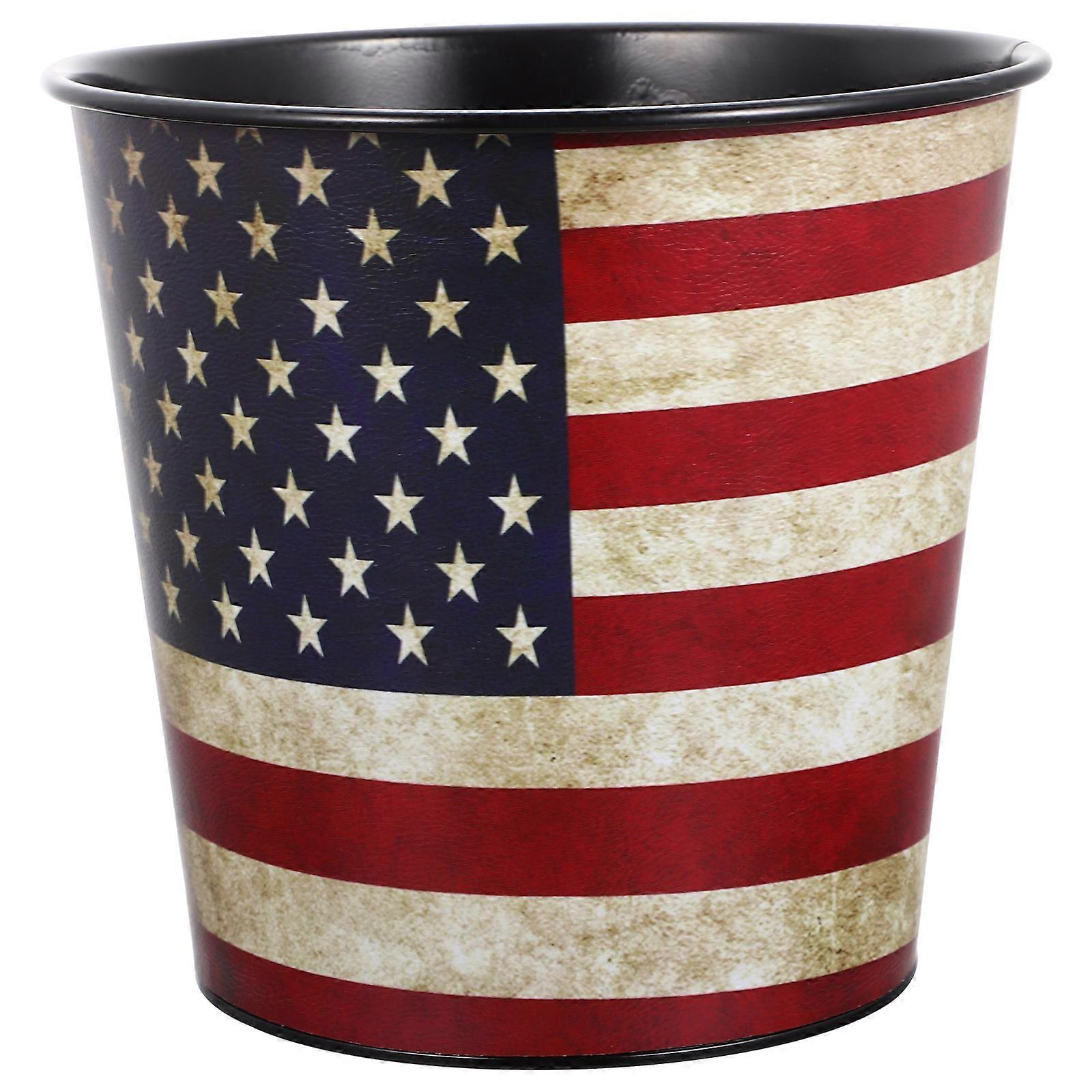 European Style Trash Container Iron Garbage Can for Home Use Vintage Pattern Waste Bin