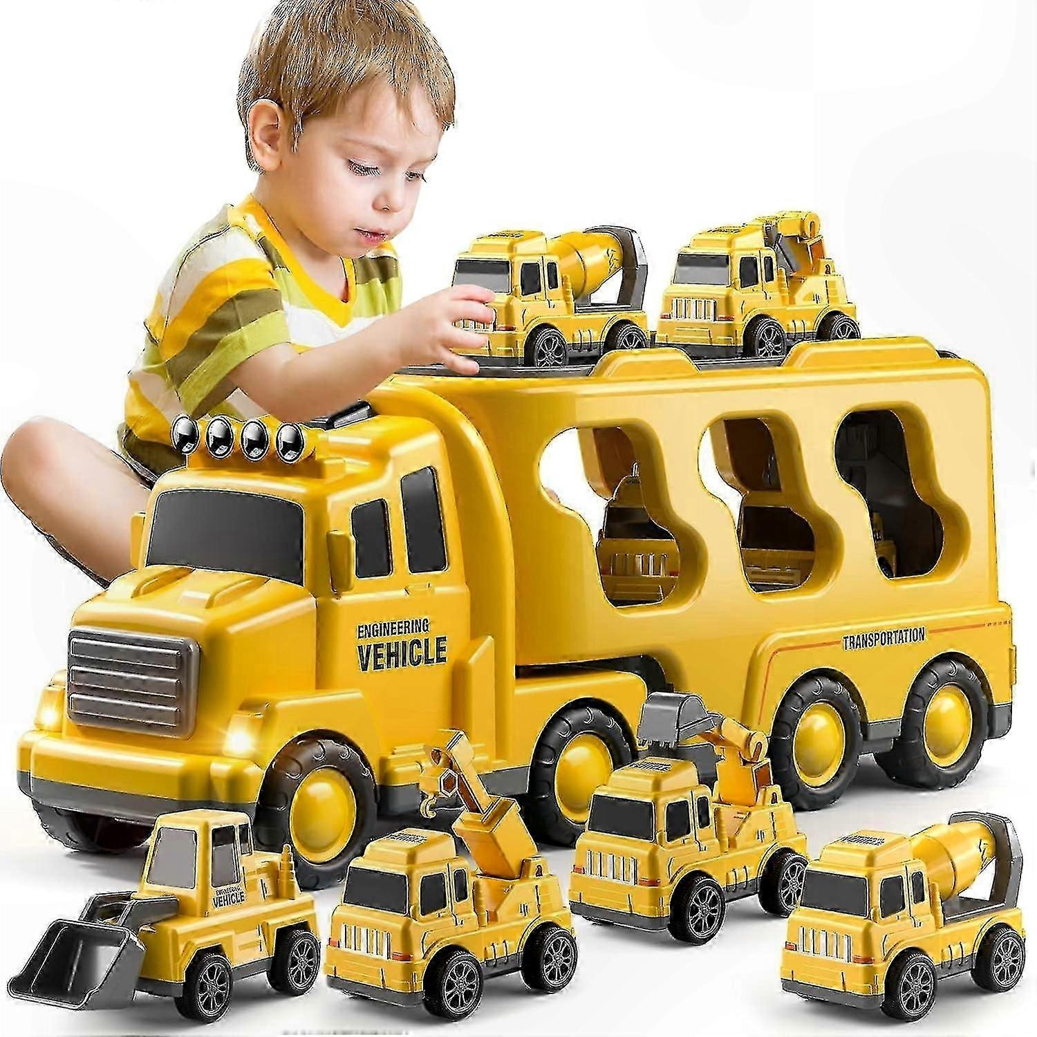 Construction Vehicle Toy Set, 5-in-1 Friction Powered Trucks for Kids Ages 3-6