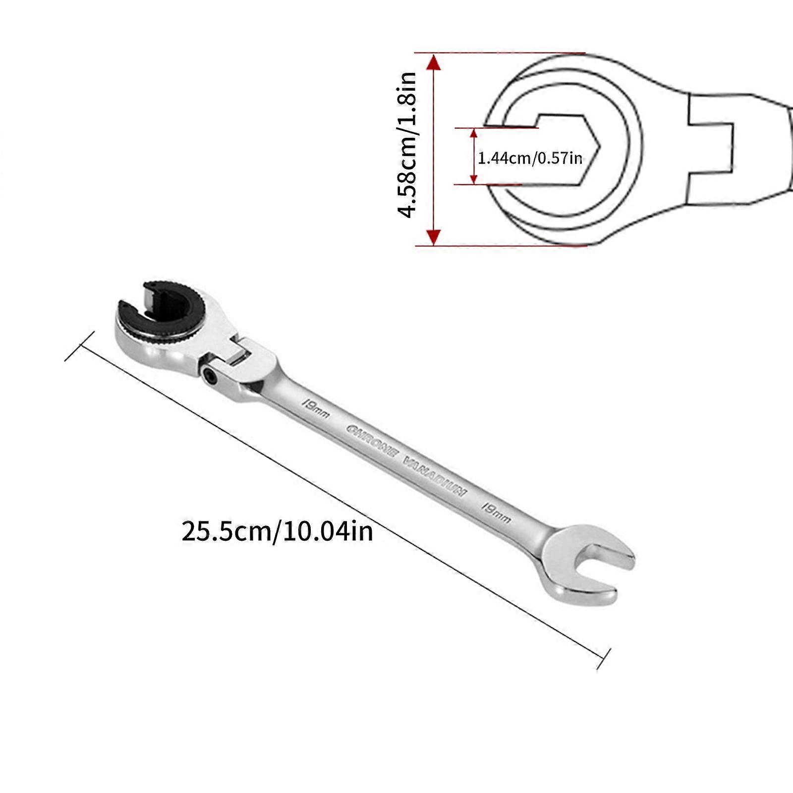 8-19Mm Open Flex-Head Ratcheting Wrench, Metric Ratcheting Spanner with 72 Teeth, Chrome Vanadium Steel Tubing Ratchet Spanner