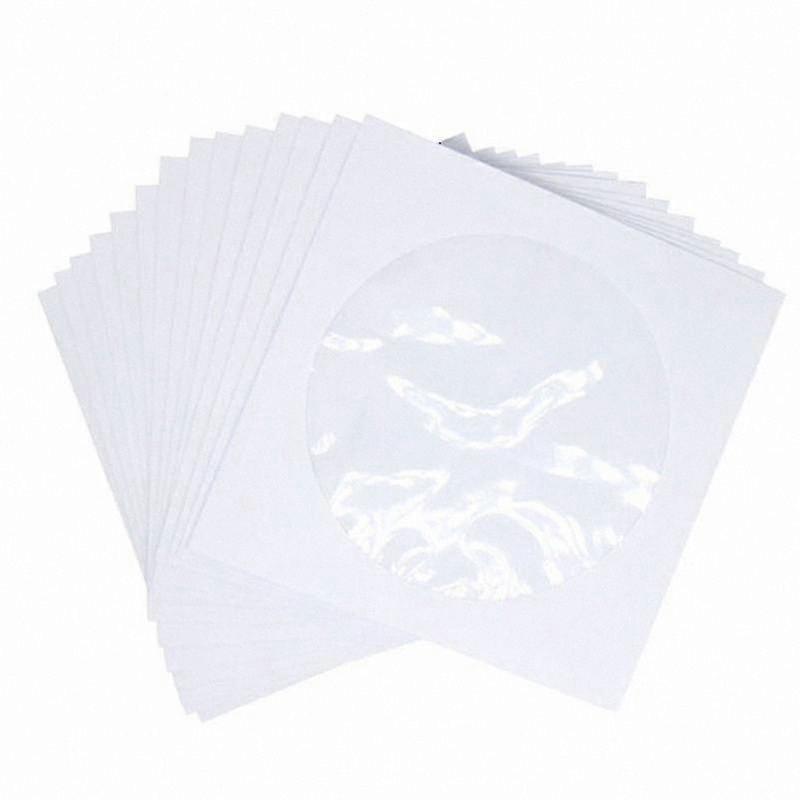 Media Storage Sleeves with Clear Window, Pack of 100 White Paper Envelopes for CD DVD Organization