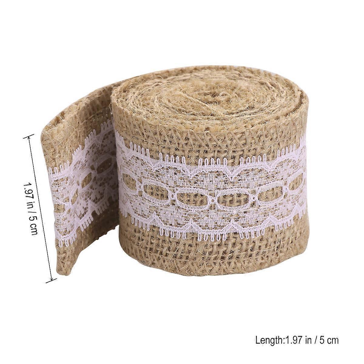 Burlap Ribbon with Lace for Decoration Linen Roll 6Pcs Natural Burlap Set