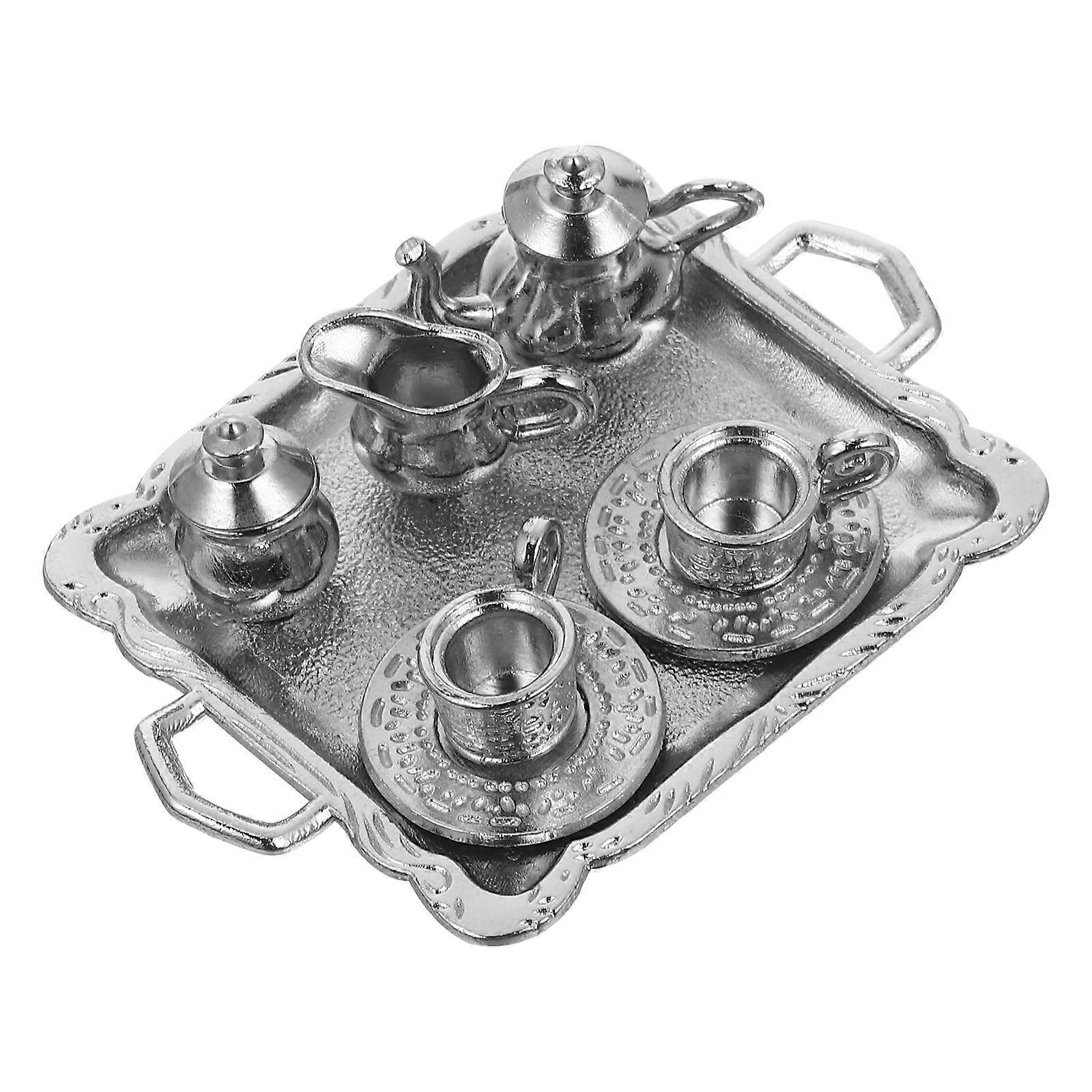 Tiny House Accessories Mini Tea Set for Decoration 2Sets Alloy