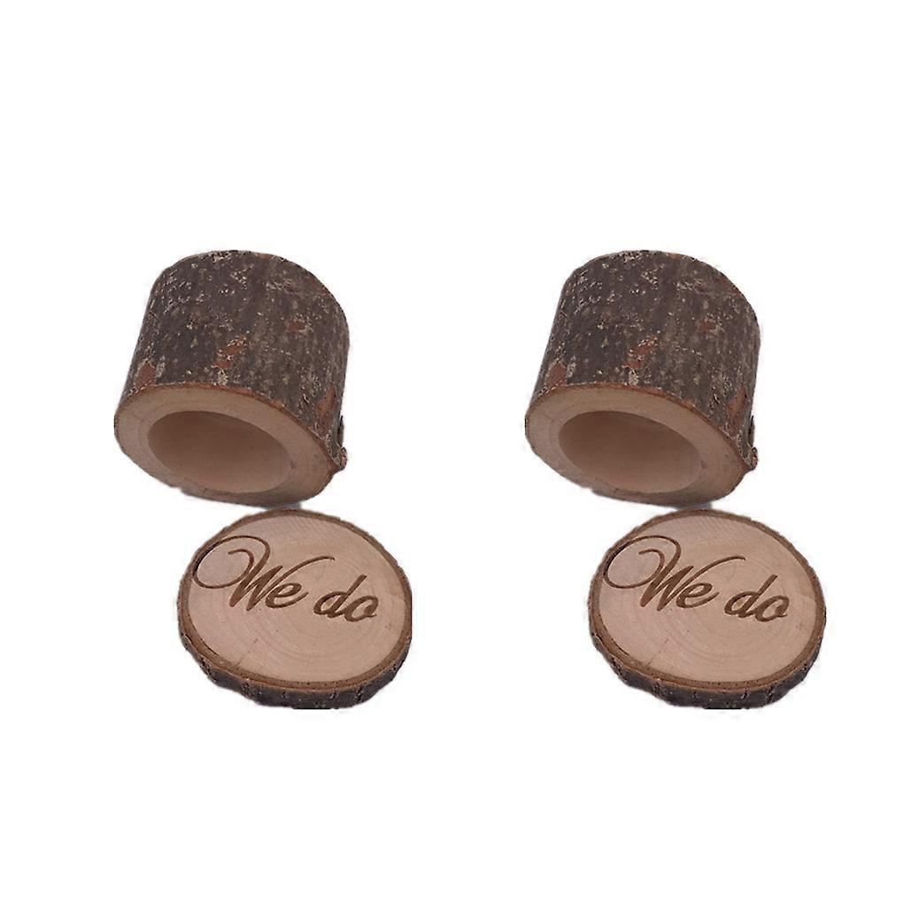 2Pcs Wood Ring Box Rustic Holder Storage Decoration Event Proposal Decors