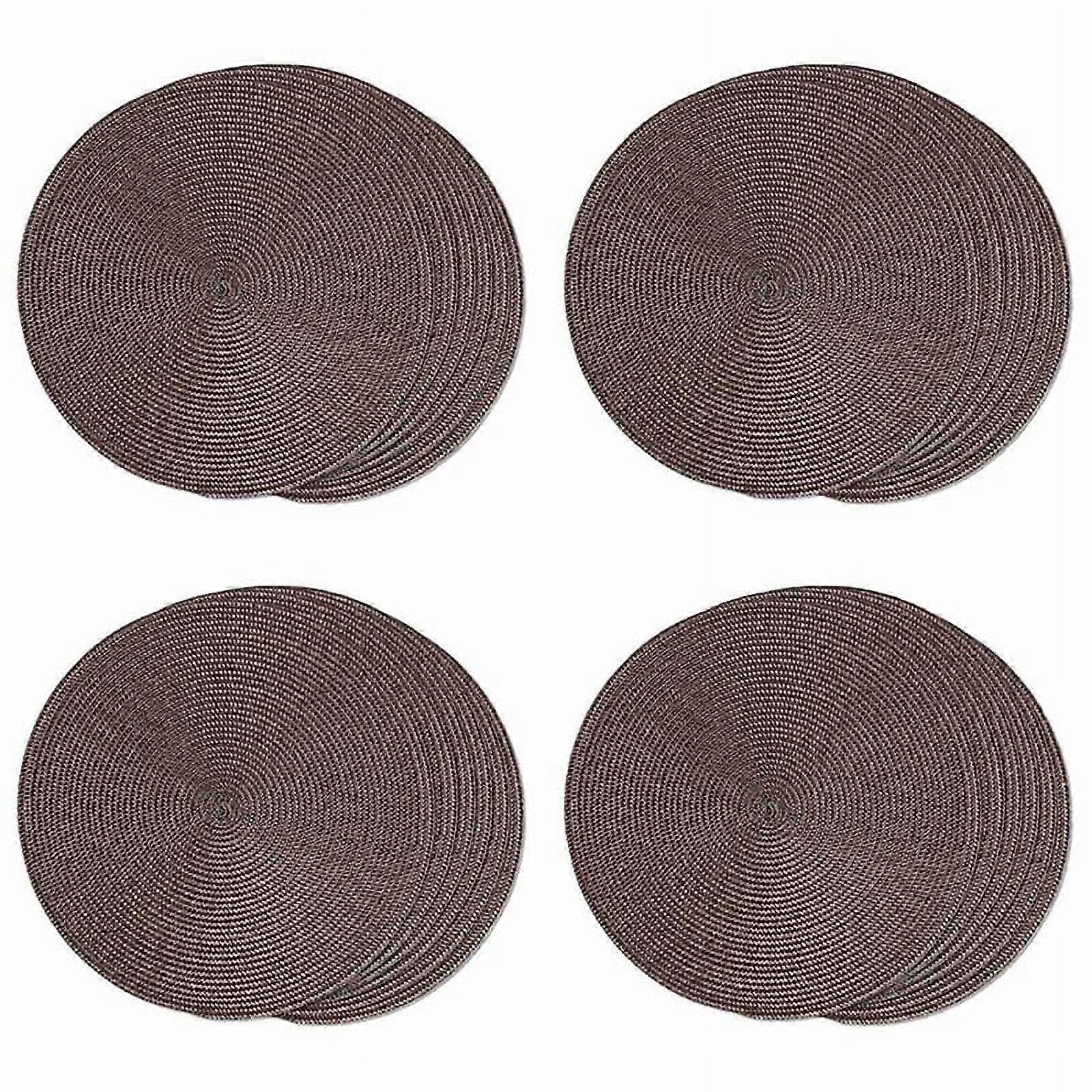 Round Braided Placemats Set of 24 Table Mats for Dining Tables Woven Washable Non-Slip Place Mats 15 Inch(Brown)