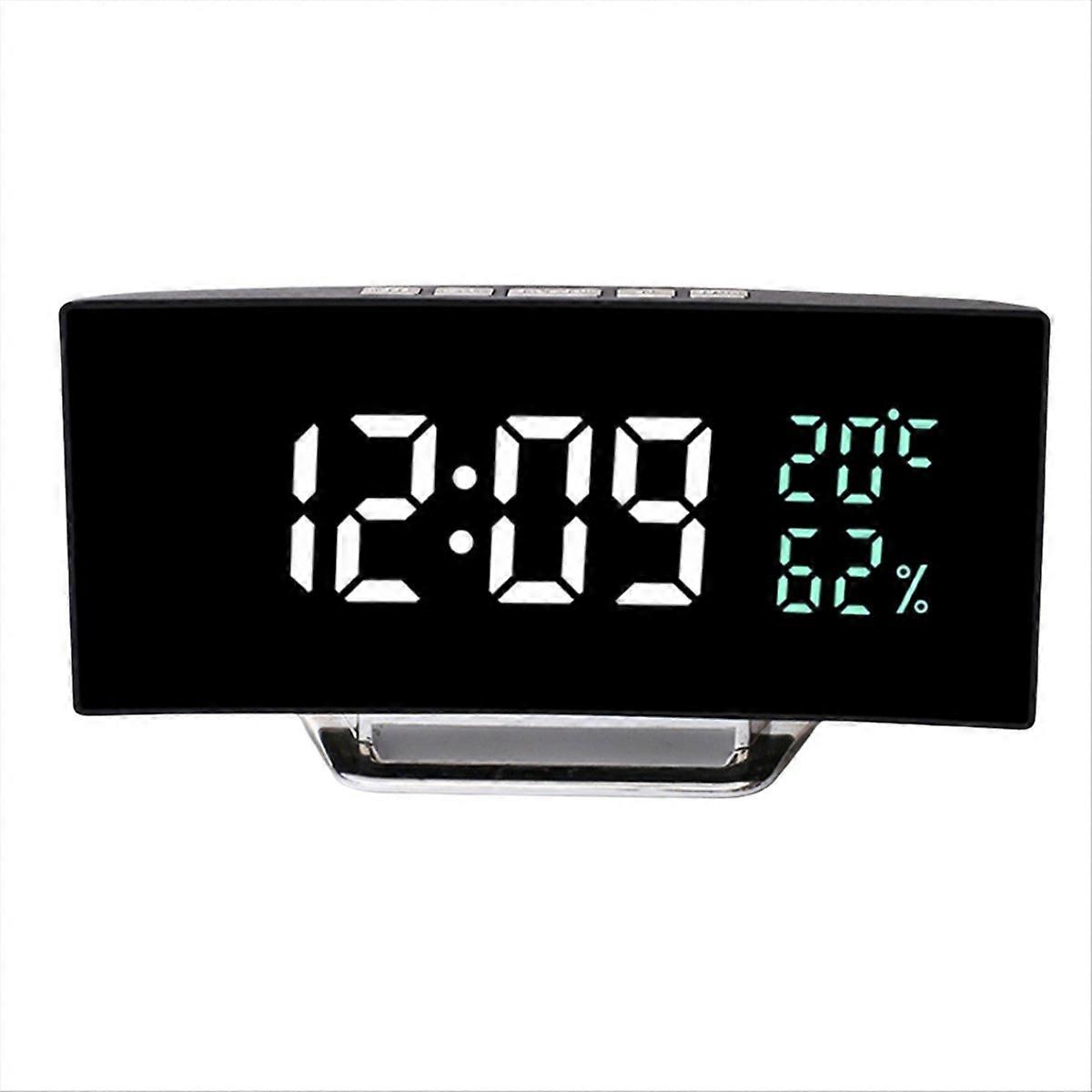 Curved Screen LED Clock with Temperature and Humidity Display Mirror
