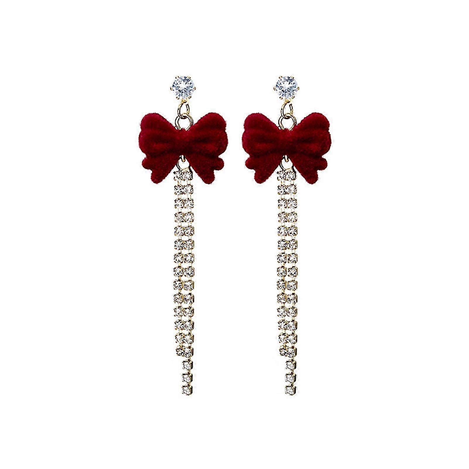 Womens Bowknot Tassel Drop Earrings