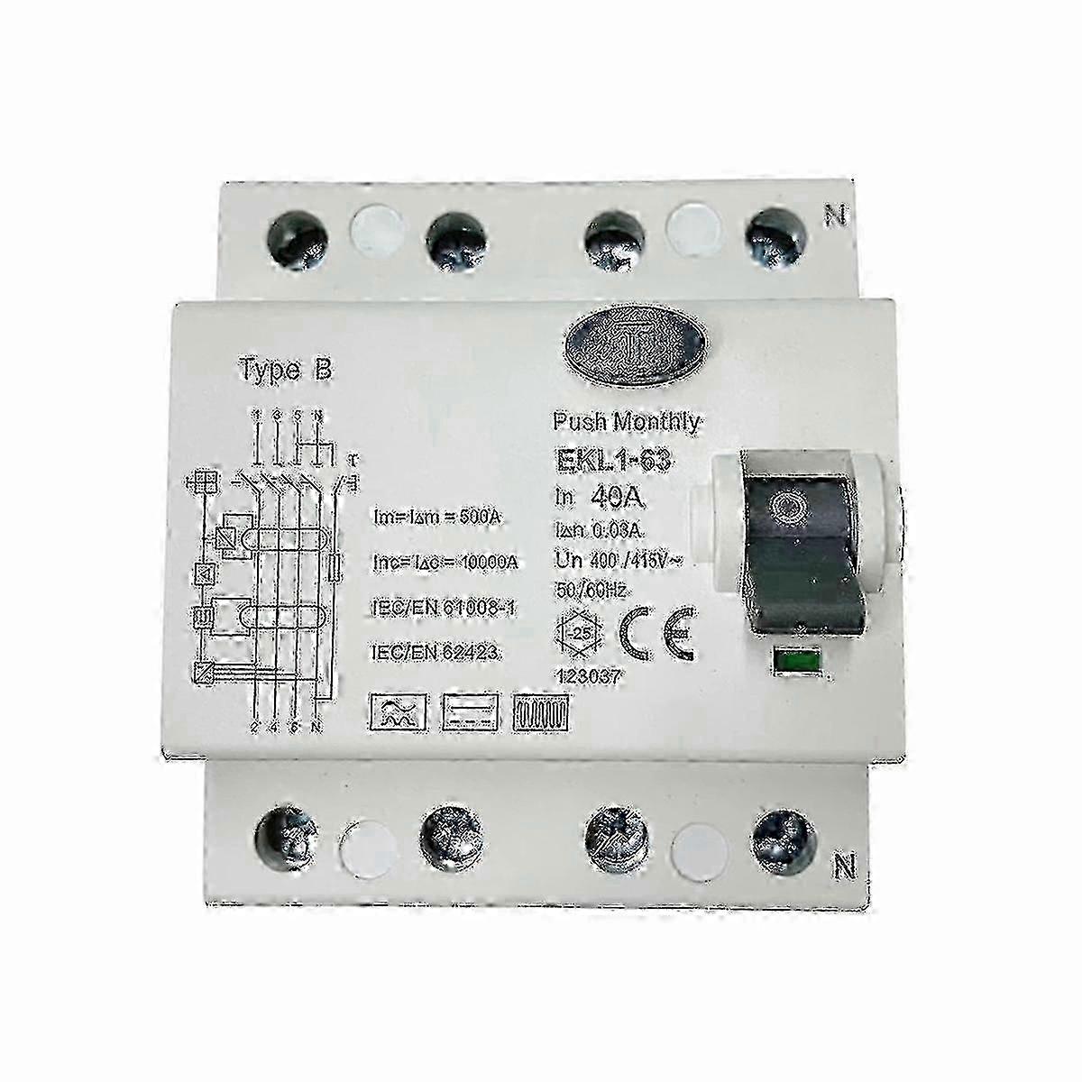 Type B RCCB RCD ELCB 10kA 4P 40A 30mA Leakage Protection Circuit Breaker EKL1-63
