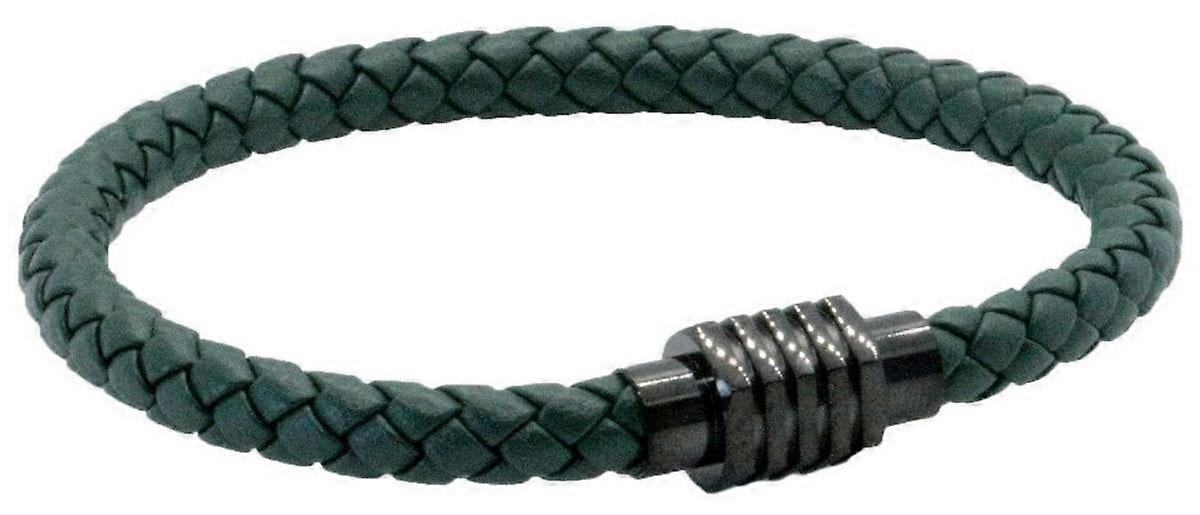 David Van Hagen Ribbed Clasp Leather Bracelet  - Green
