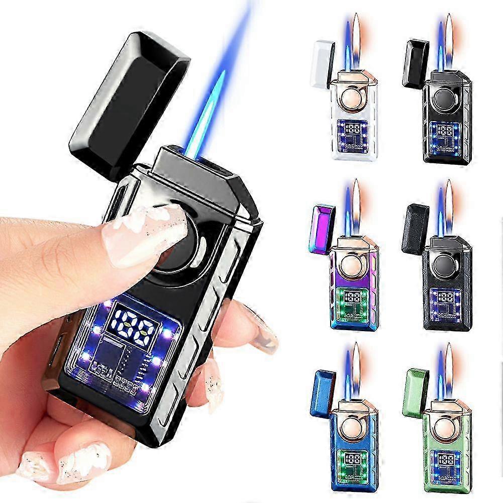25-26 Double Fire Windproof Lighter with Colored Lights Digital Display Intelligent Induction Direct Flames Lighter