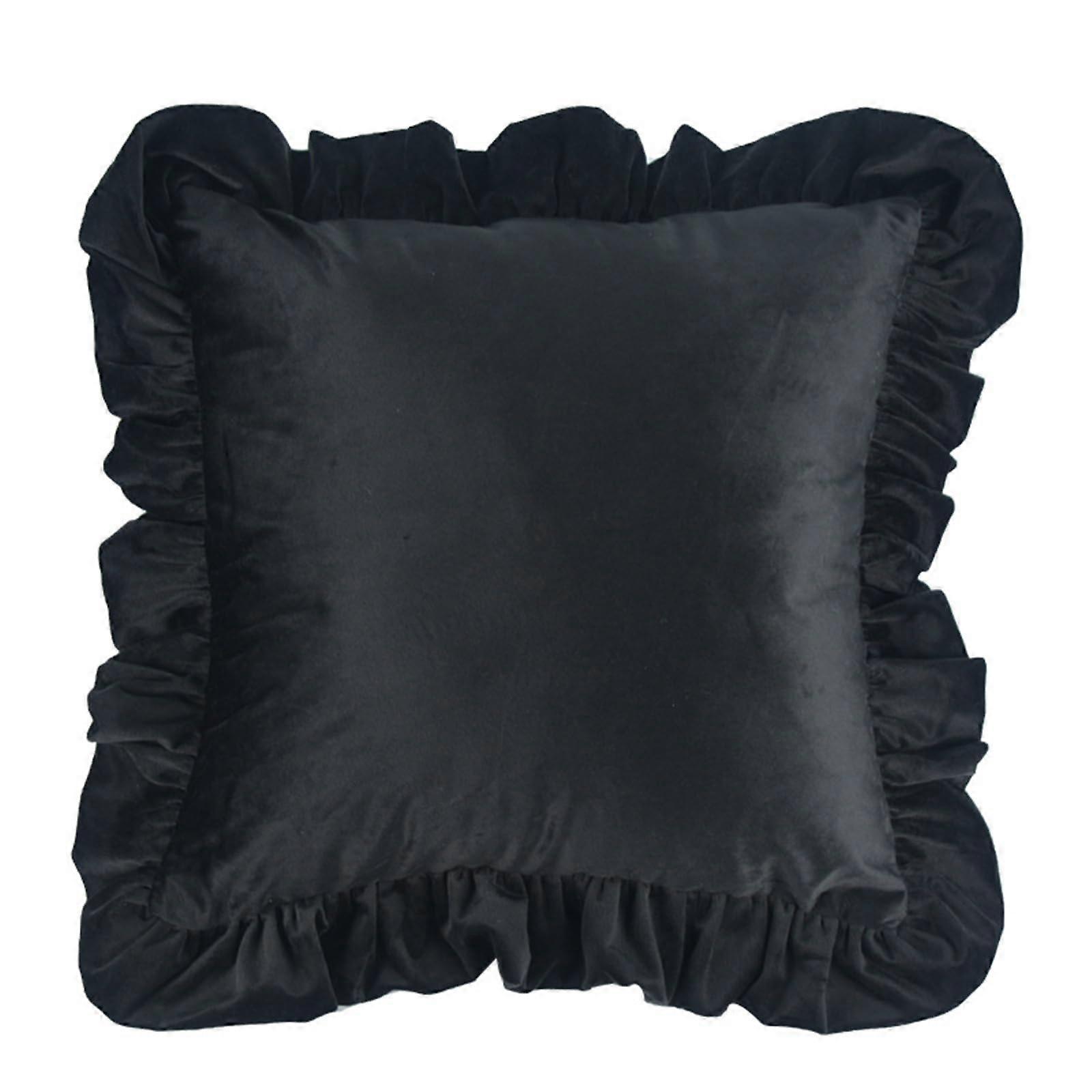 Square Pillowcase 3D Ruffled Pillow Shams, Plush WrinklesResistant Zippered, 17.7/19.7 Inches/45CM, Black