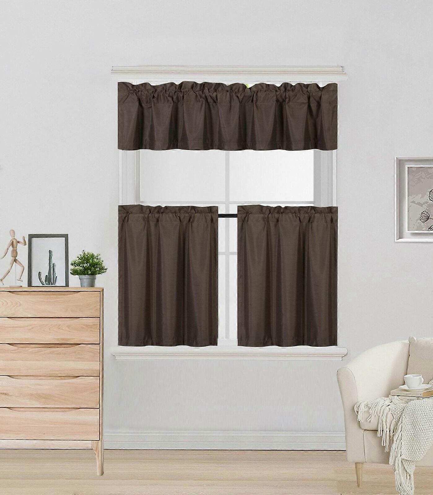 2 panel + 1 valance lined light blocking rod pocket curtain for short window