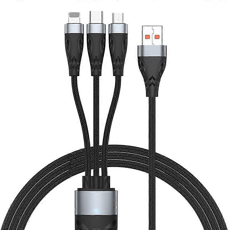66W USB to Type-C + 8 Pin + Micro USB Fast Charge Data Cable