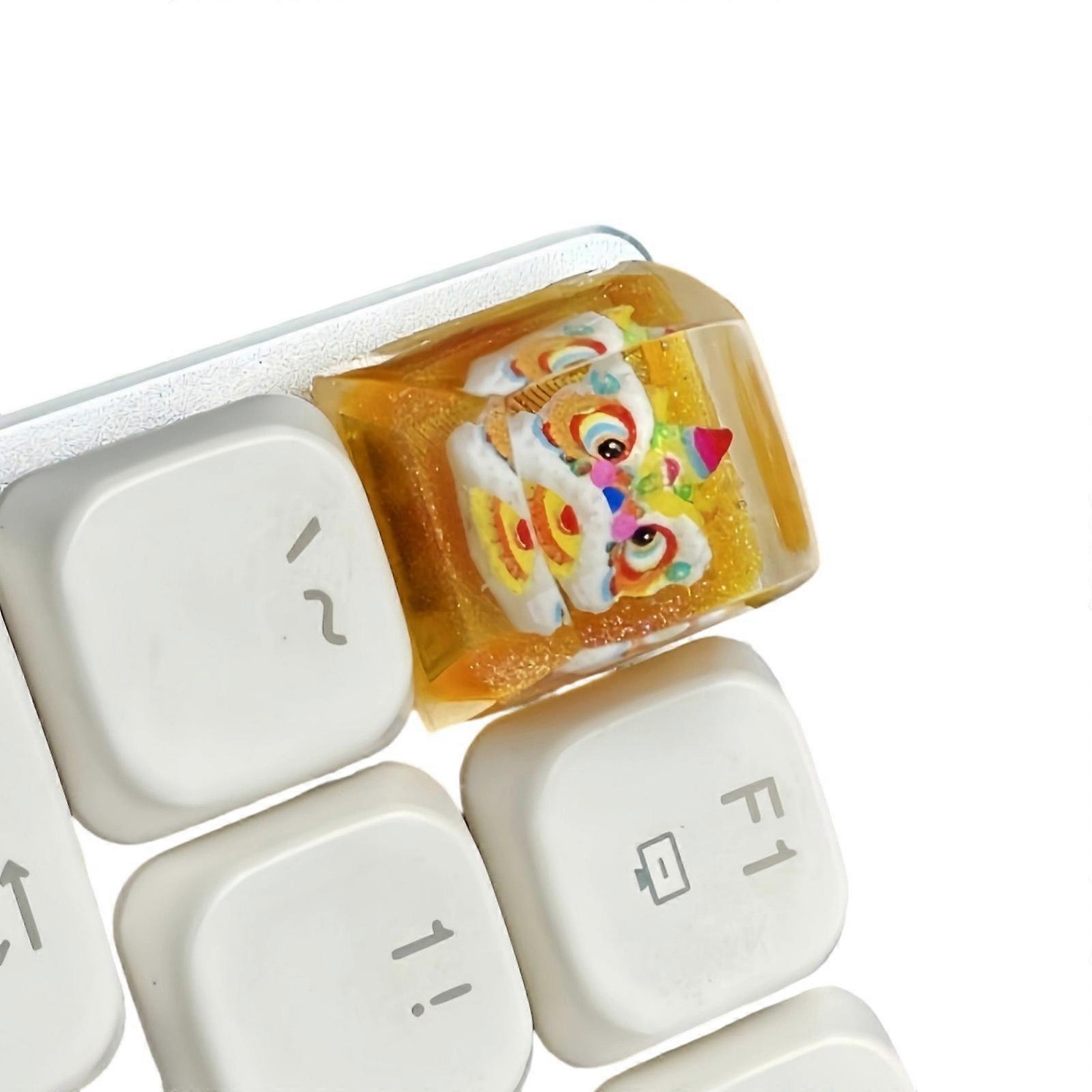 Resin Epoxy Keycap Featuring Embeddeds Traditional Dragon Dance Translucents Keycap for Backlit Keyboards  Yellow