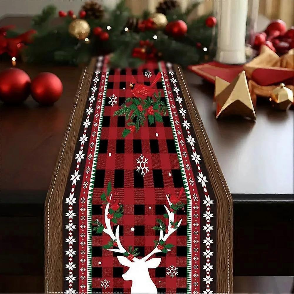 Christmas Table Runner Red Holiday Tablecloth for Dining Room Kitchen Winter Decor 1pcs
