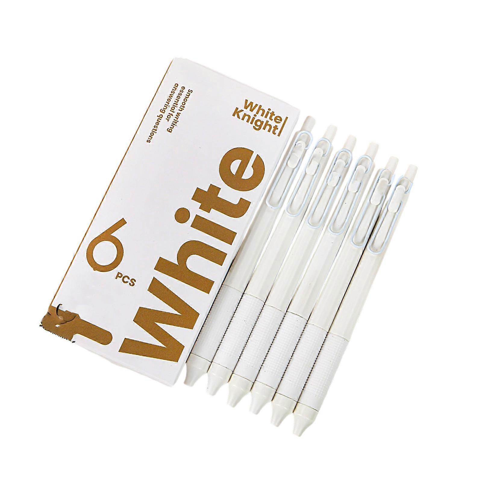 6Pcs Quick Dry Clicks Gel Pens Ergonomic Grip Fatigue Reduction For Long Study And Work Documentation  White