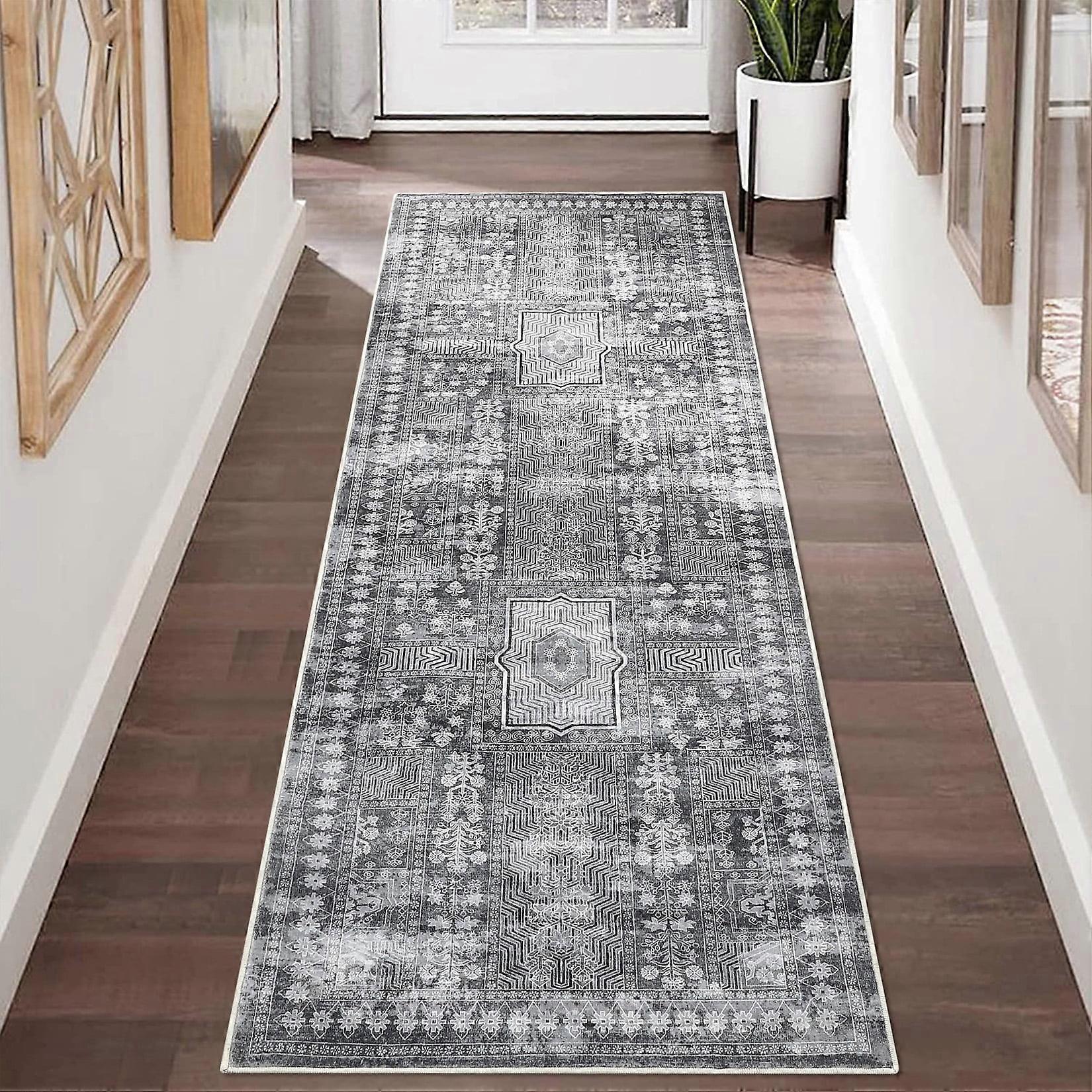 Haperlare Oriental Distressed Runner Rugs for Hallway Machine Washable Non Slip Entryway Rug Runner Rugs for Laundry,Grey Floor Mat,2'x6'
