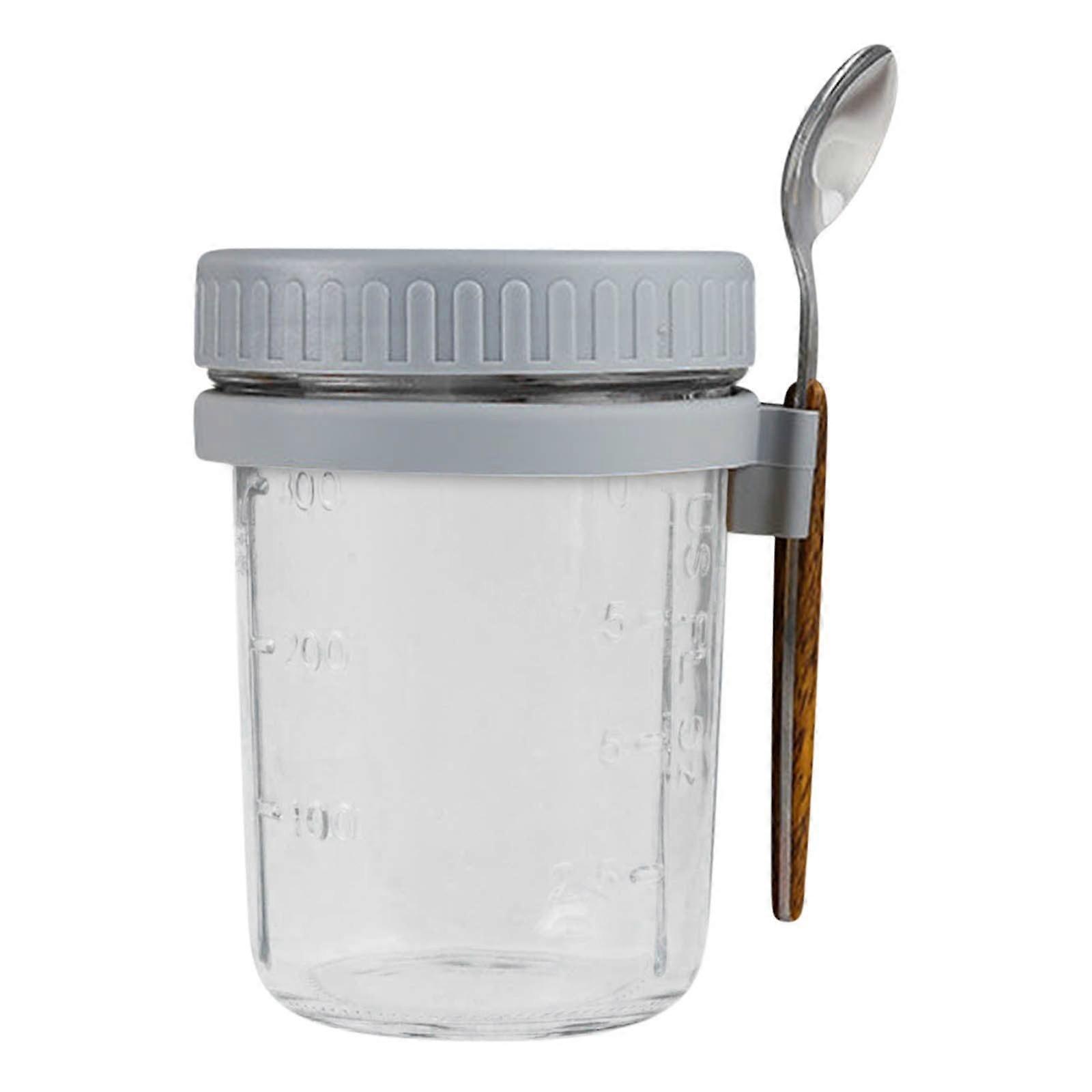 VALSEEL Plastic Spoons Overnight Oats Container with Lid & Spoon, 350ML Portable Mason Jars for Cereal, Kitchen Utensils