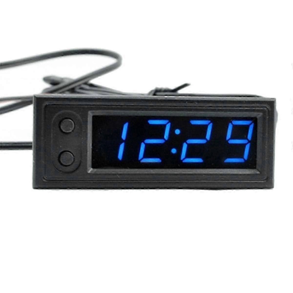 Car Clock Universal Automotive Digital Clock Date 3 in 1 LCD Display Electronic Temperature Noctilucent Trim Blue jn