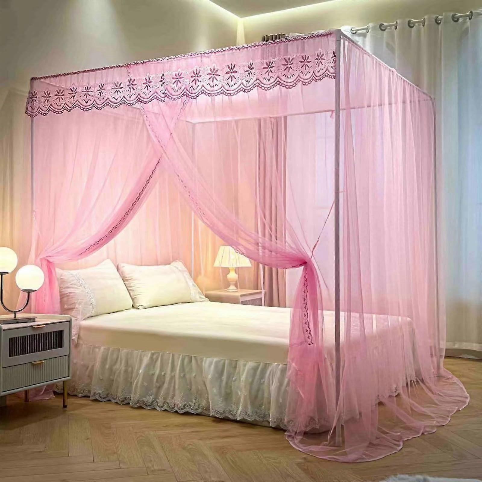 Mosquito Net Bed Canopy with Durable Mosquito Netting for King Queen Twin Bed Indoor Outdoor Use Pink