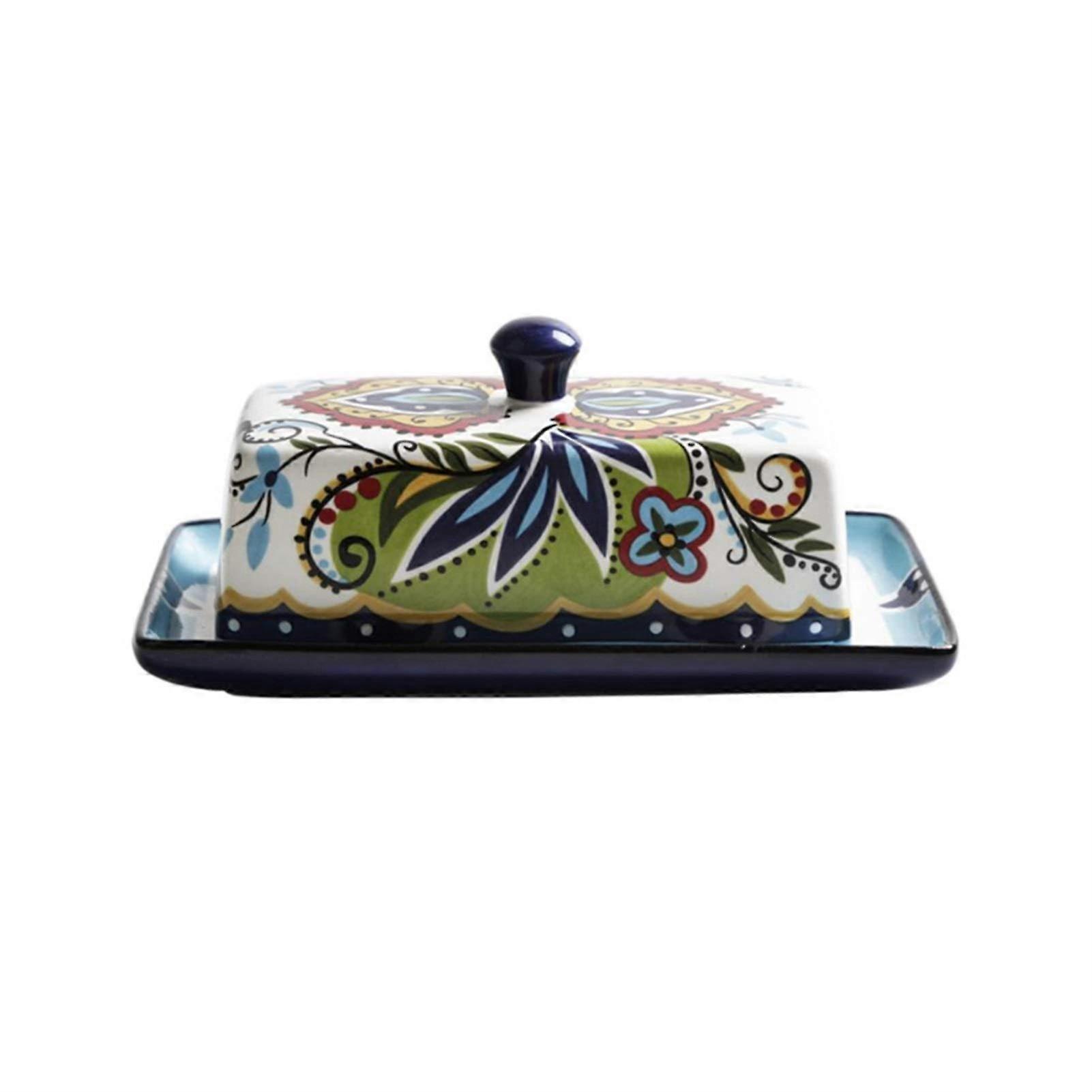Ceramic Butter Dish with Elegant Floral Lid Keeps Butter Fresh Fits Standard Sticks for Kitchen