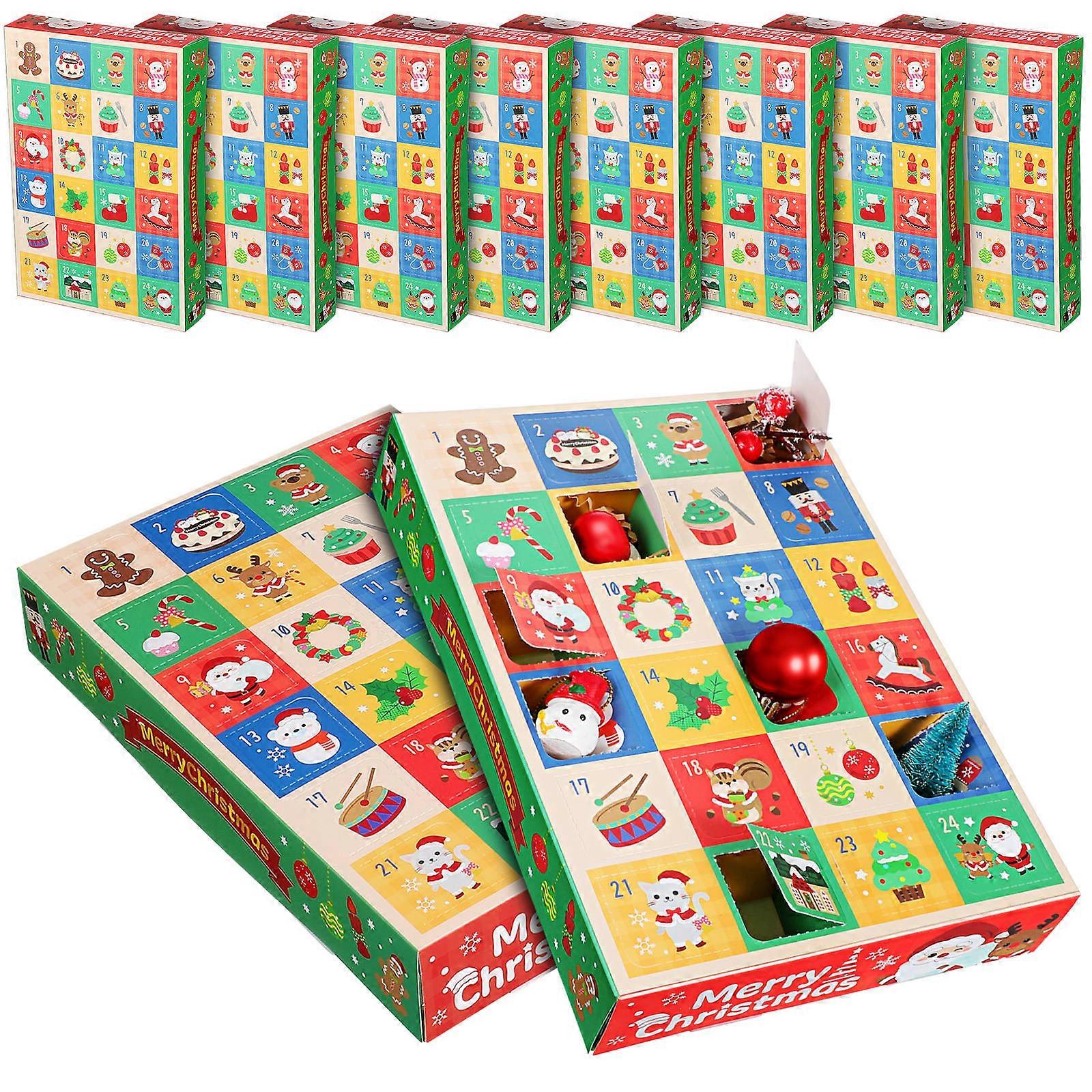 10pcs Christmas Countdown Gift Box 24-Grid Advent Calendar Box Christmas Treats Boxes Diy Xmas Party Favor Boxes Countdown Gift Box For Advent Day