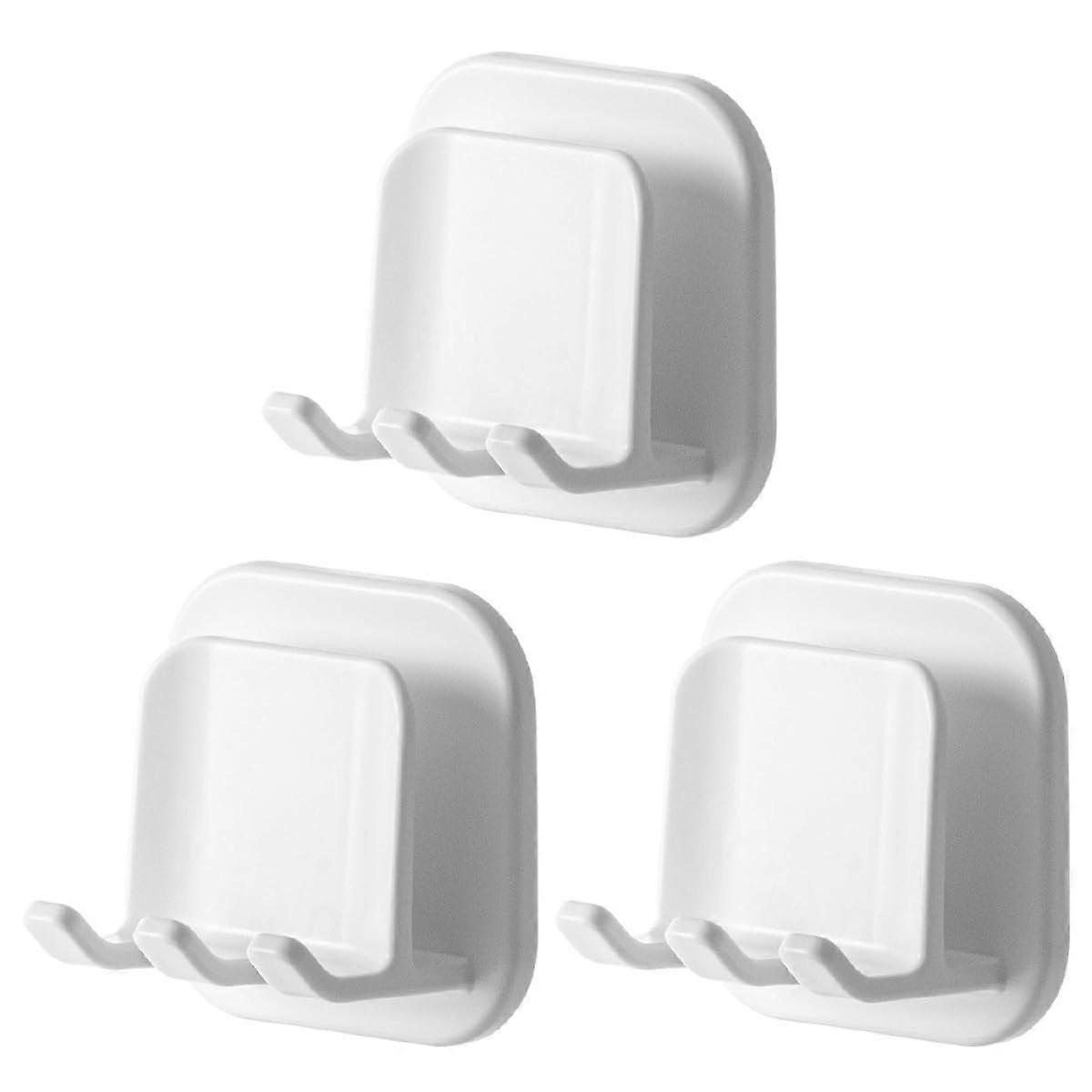 Toothbrush Holder Wall Mounted with Cup, Adhesive SpaceSaving Bathroom Organizer, White 3pcs