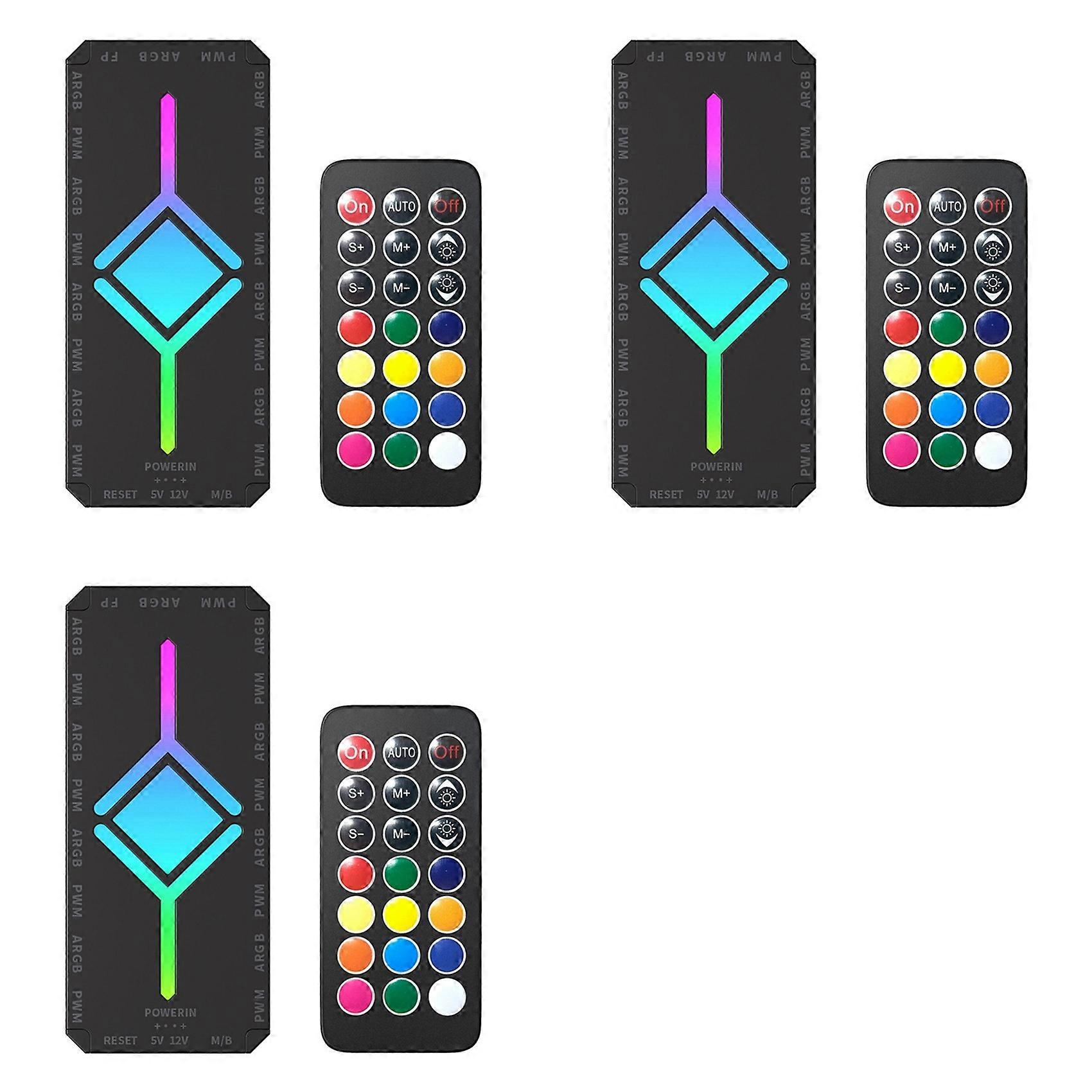 3X 5V 3Pin ARGB Fan HUB Splitter Remote Controller with 4Pin PWM for PC Cooling SYNC CPU Cooler LED Light Strip Black