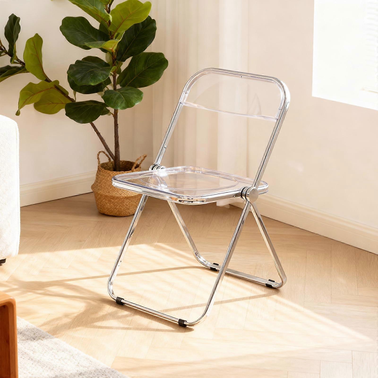 Transparent Folding Chair Clear Acrylic, SpaceSaving Modern Design for Home Office Small Spaces