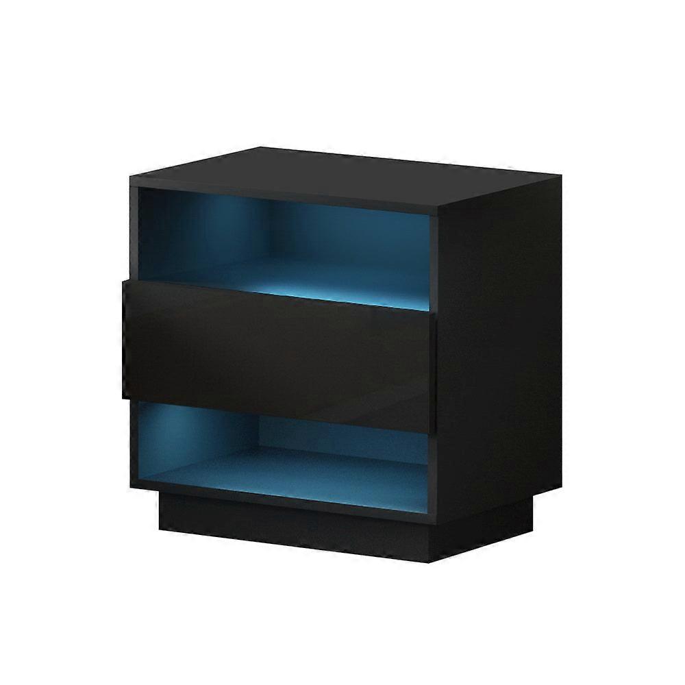 Artiss Bedside Table Led With 2 Shelves Hana Black Bedside Tables