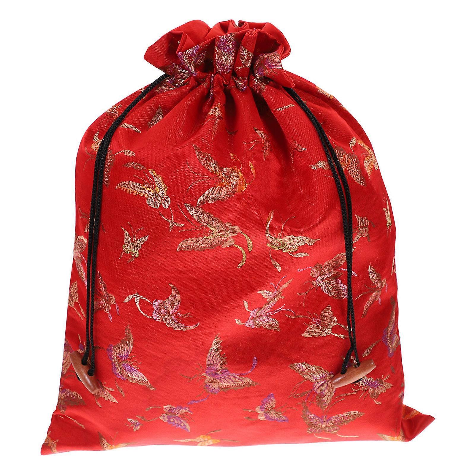 Red Jewelry Storage Bag Silk Drawstring for Wedding Party